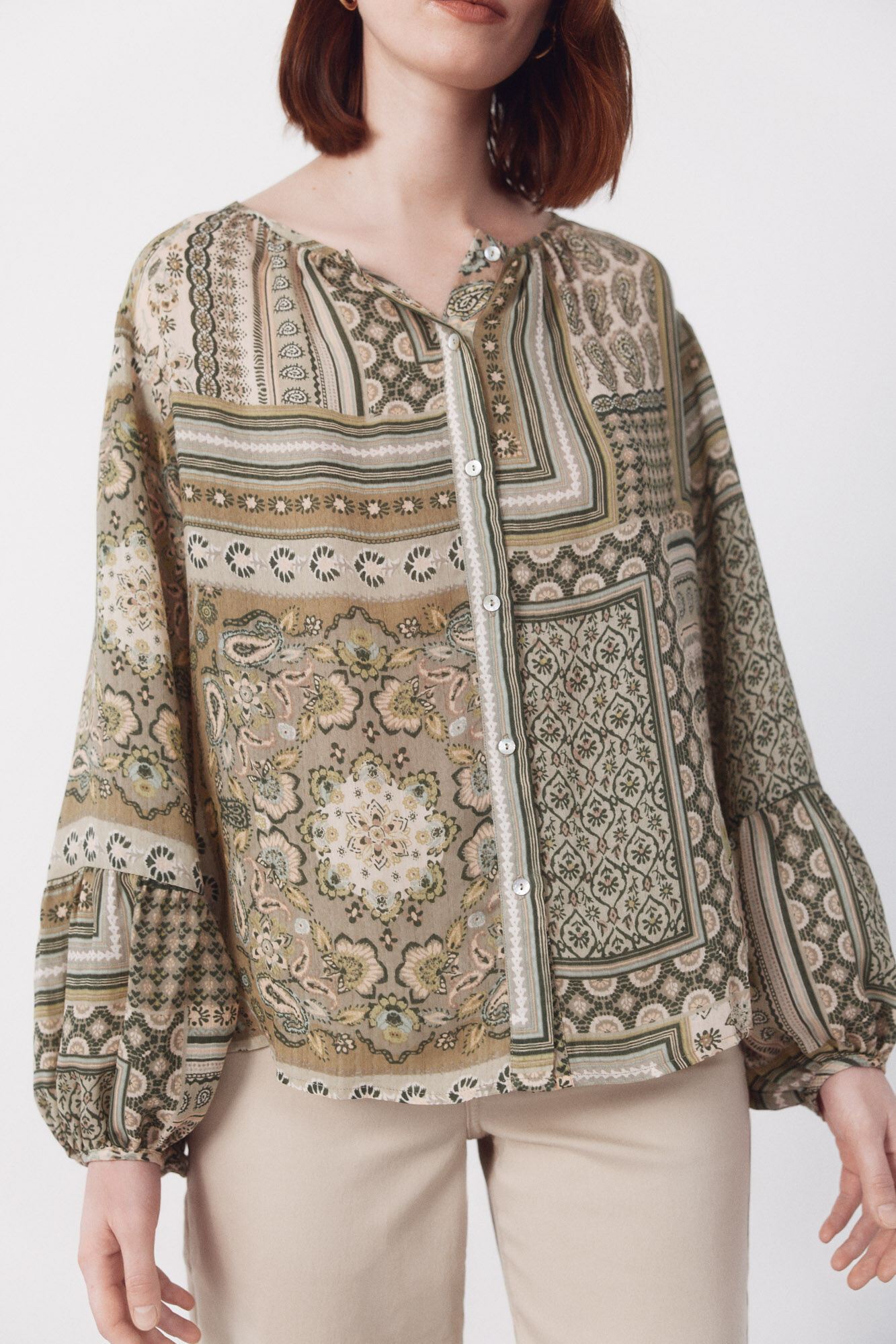 Cortefiel Printed blouse Kaki