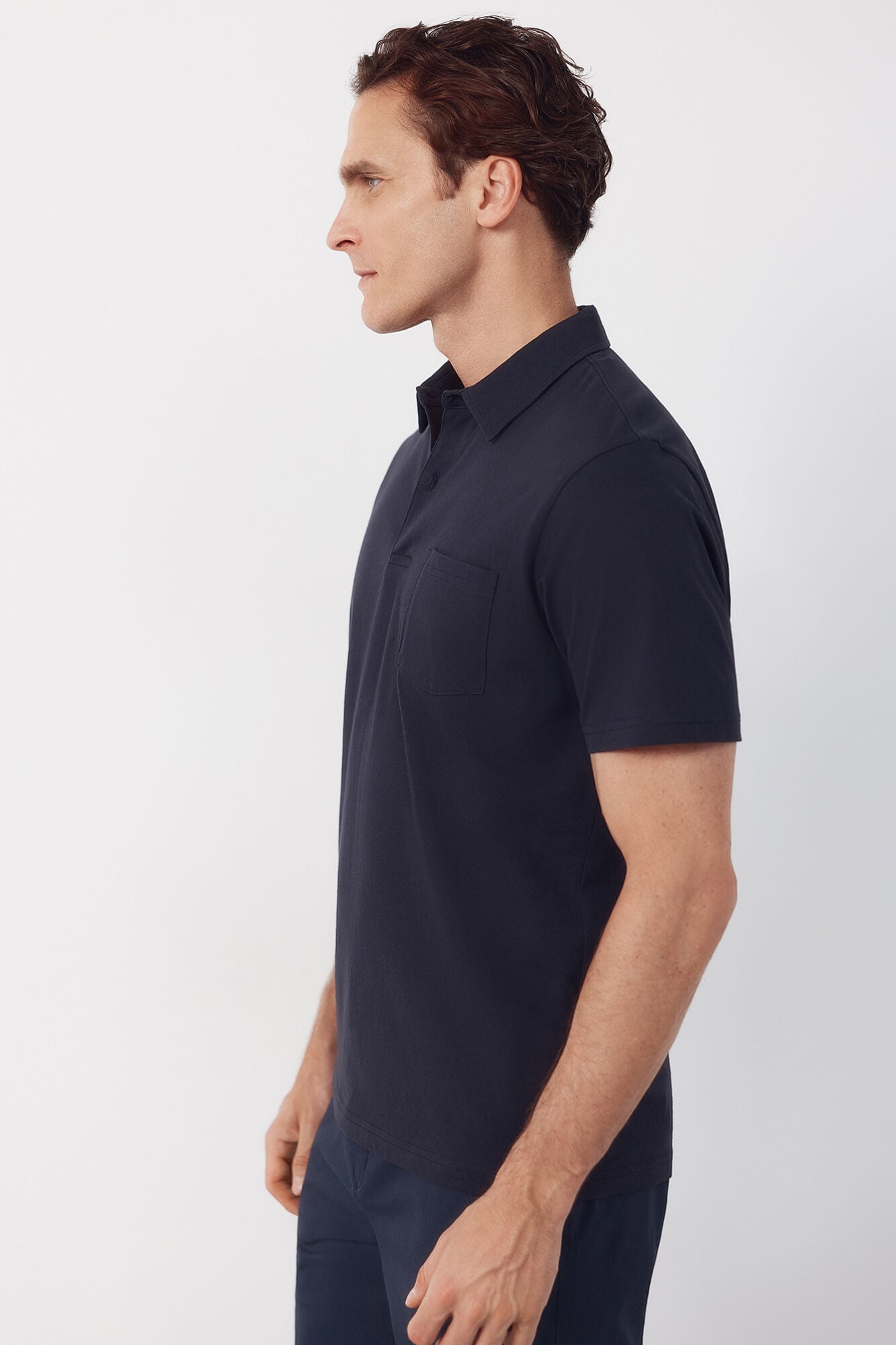 Cortefiel Plain pocket polo shirt Navy