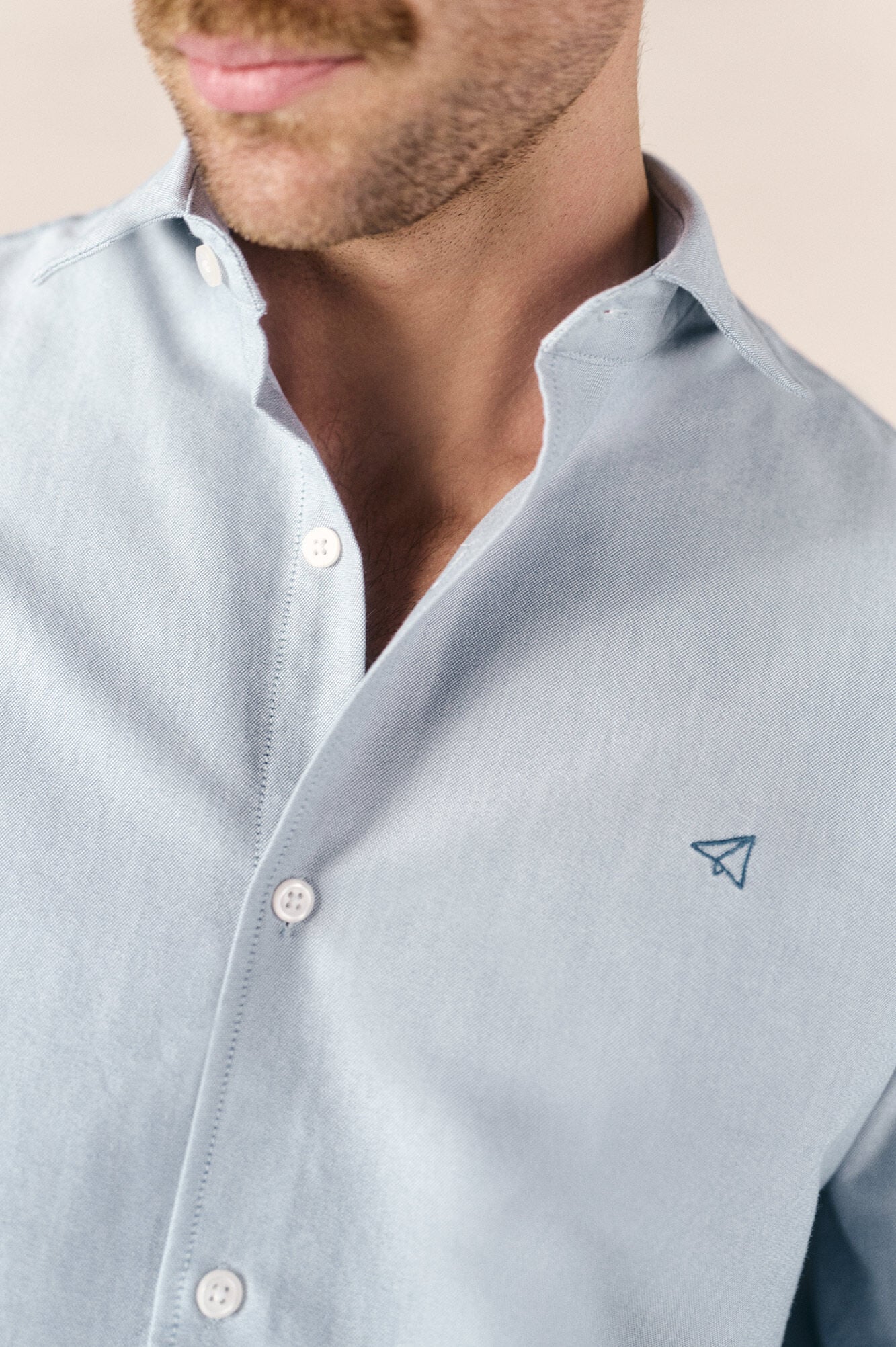 OOTO Camisa oxford lisa de manga comprida Azul
