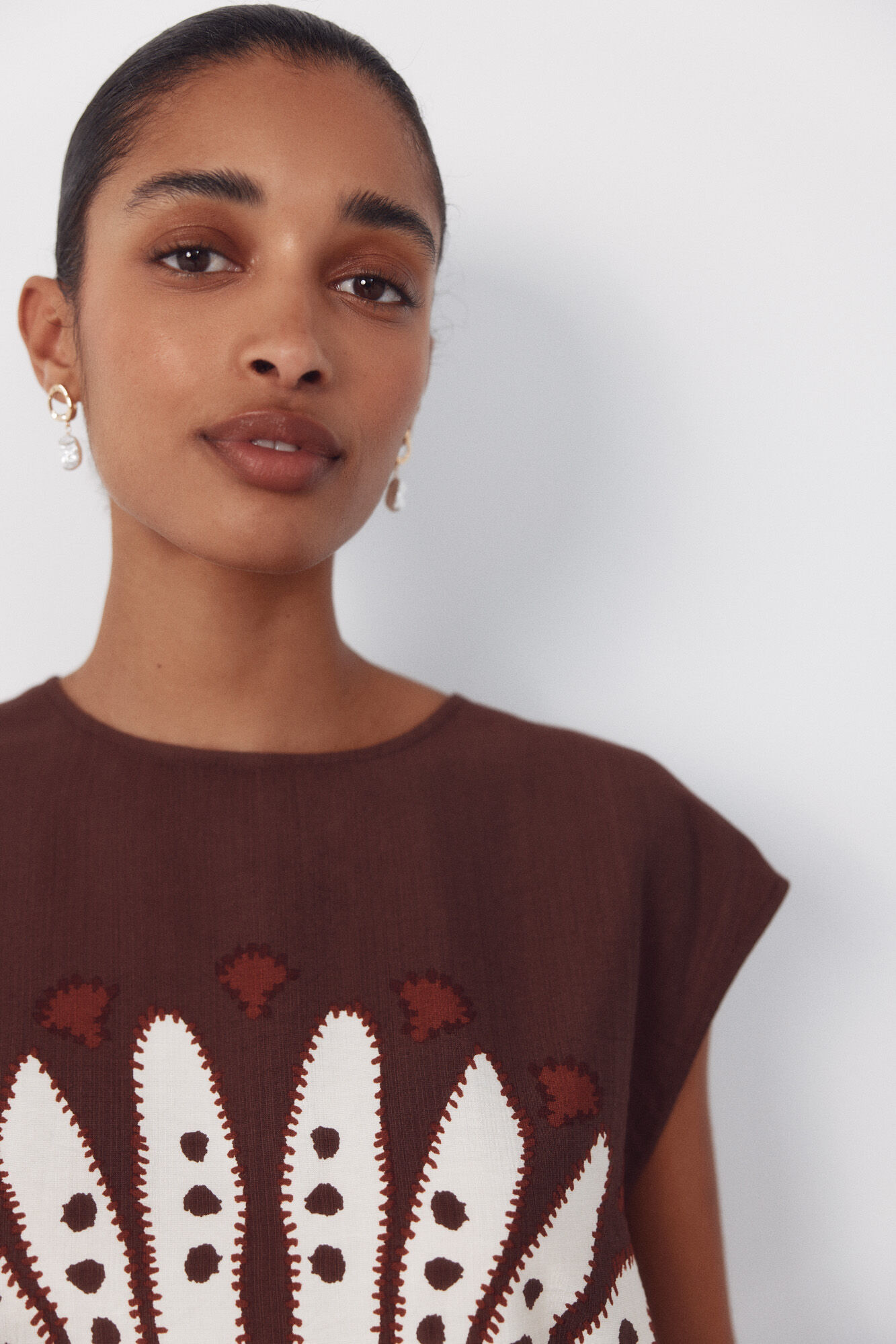 Cortefiel Printed top Dark brown