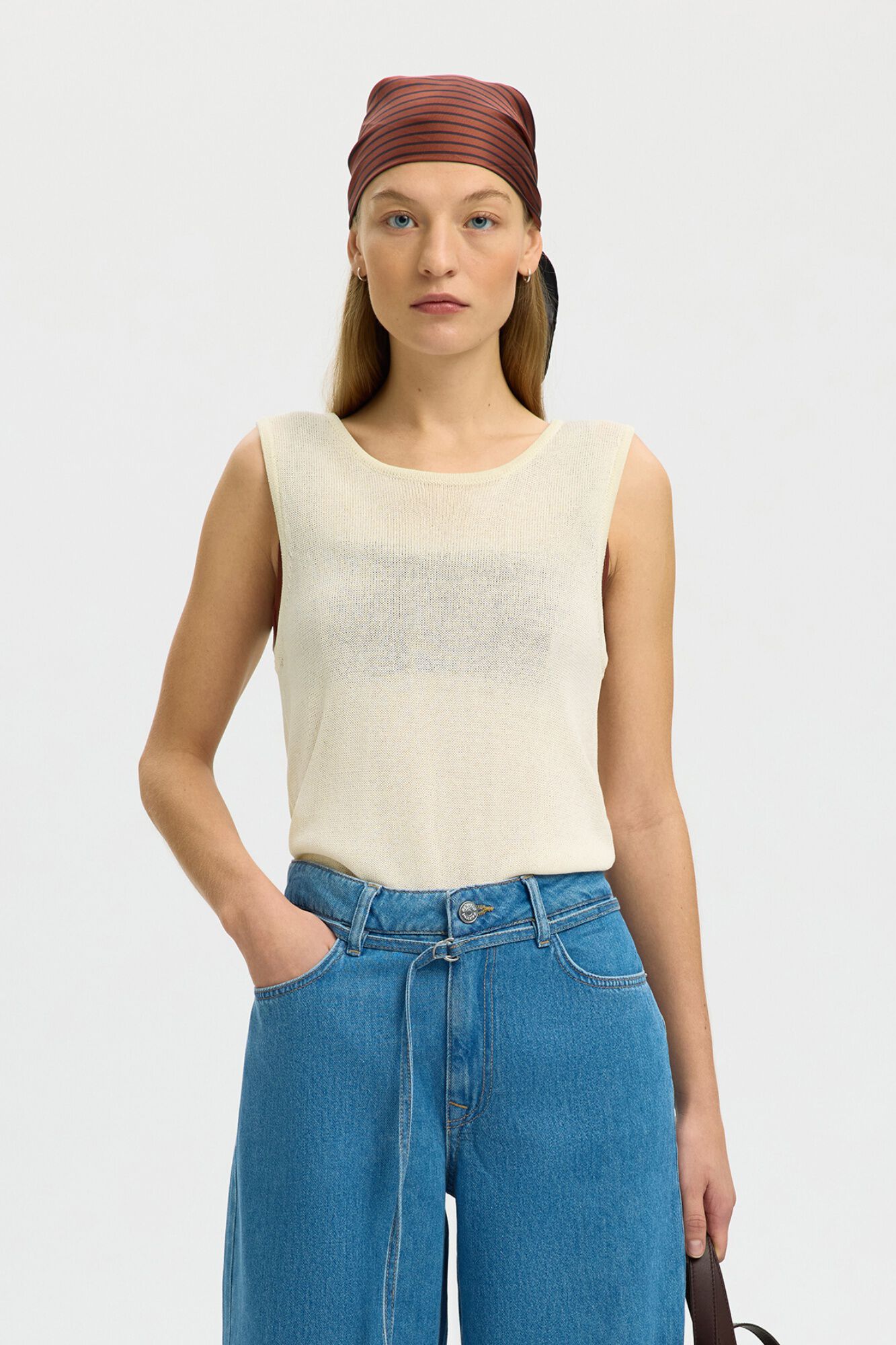 Selected Sleeveless jersey-knit top Beige