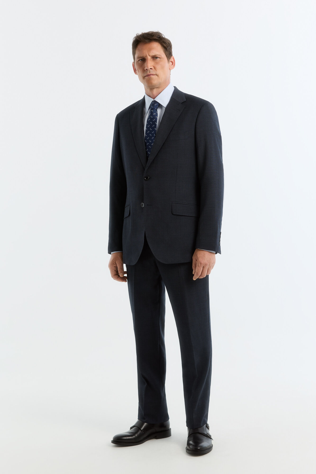Cortefiel Navy tailored fit bird's eye smart trousers