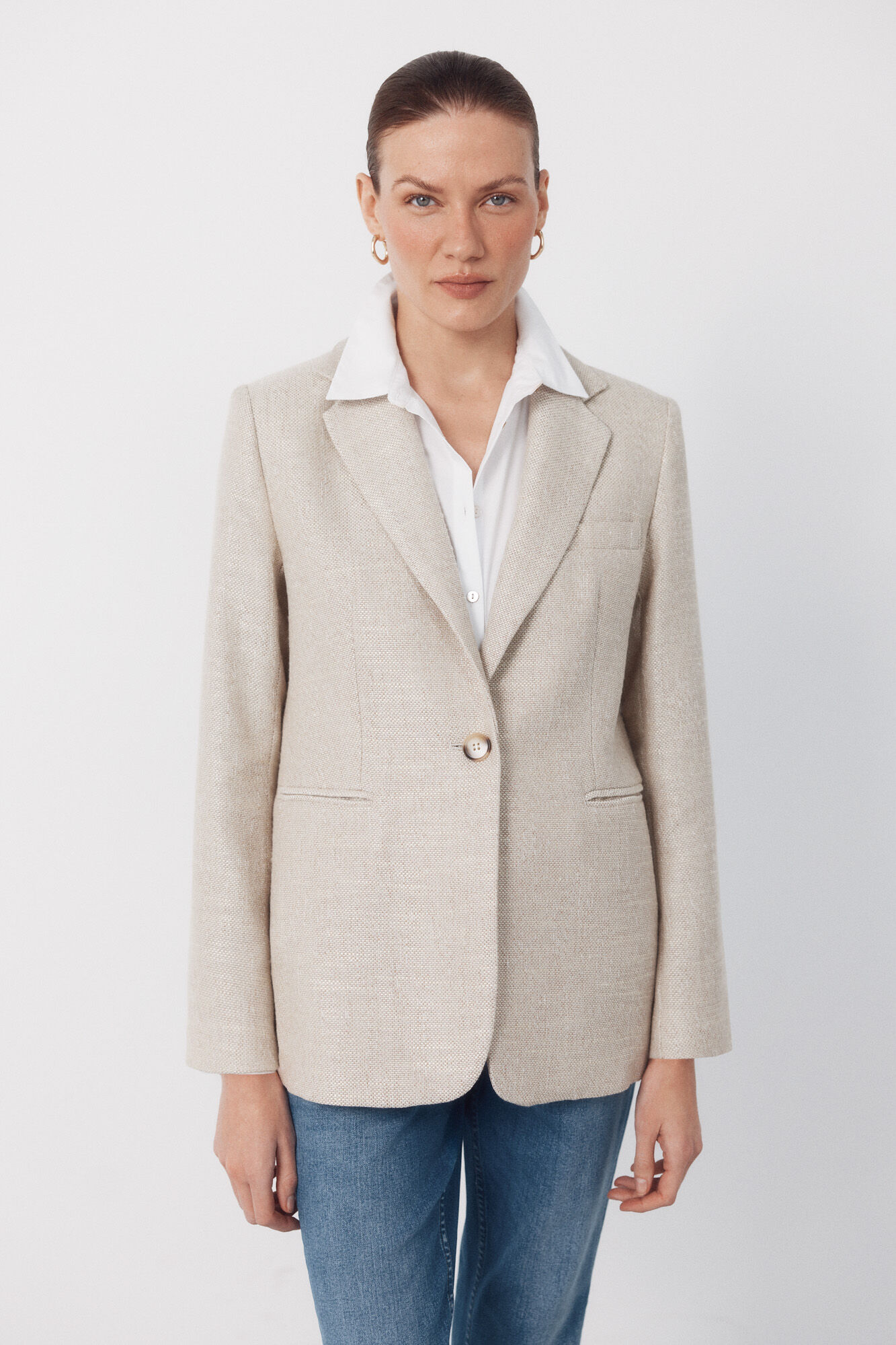 Cortefiel Textured fabric blazer Nude