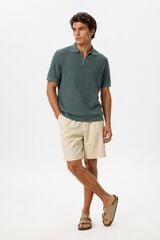 Selected Knitted polo shirt with half zip Dark green