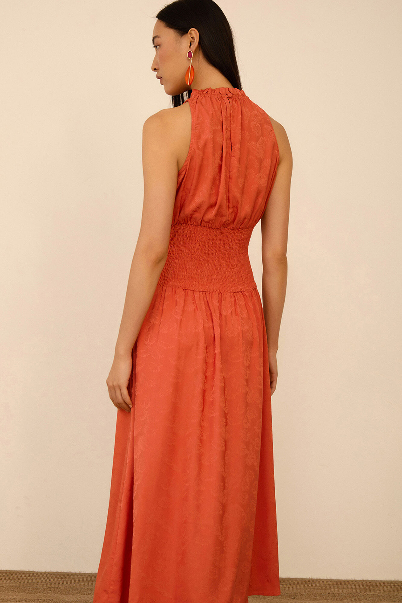 Meisie Jacquard fabric long dress Orange