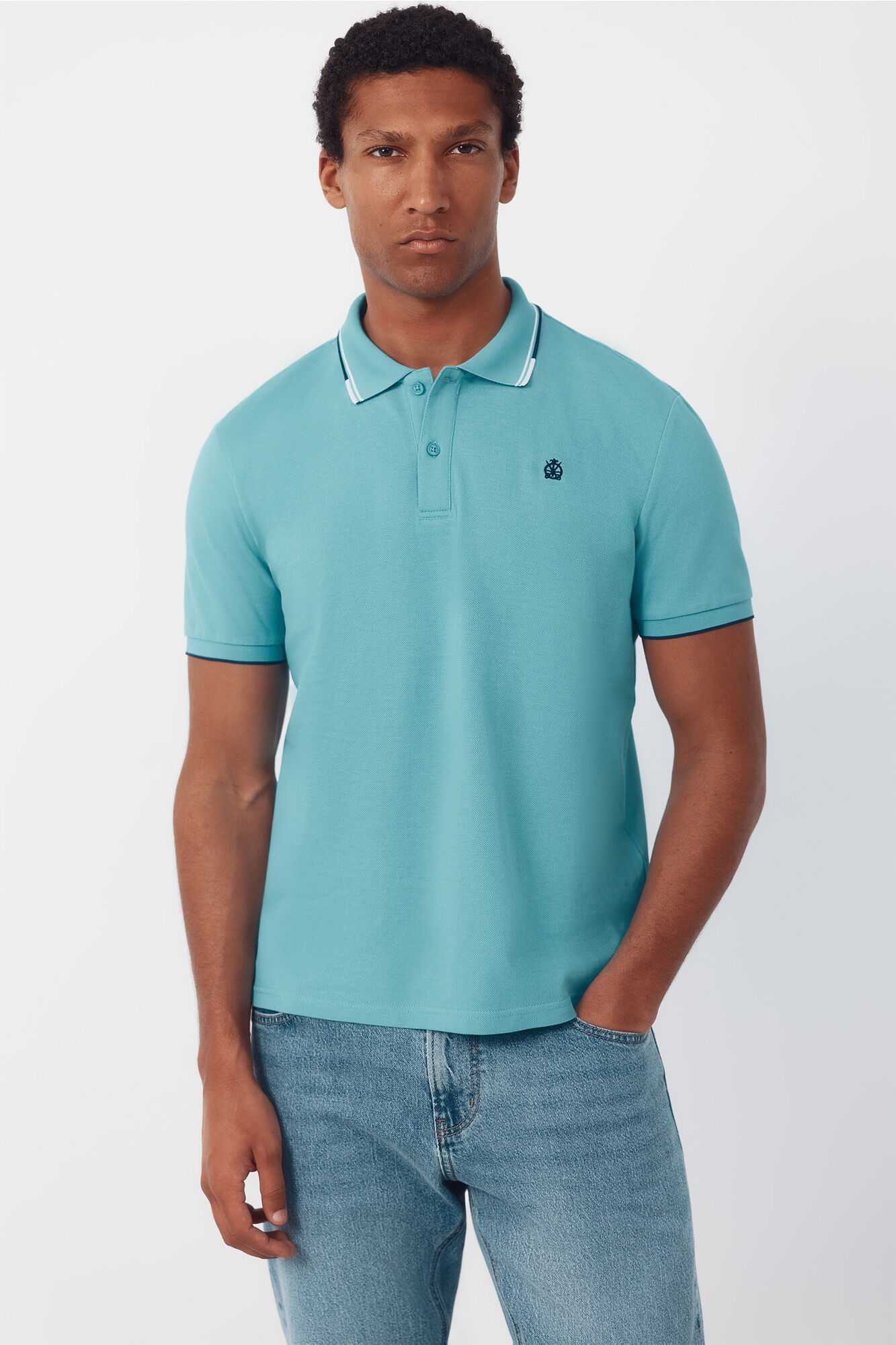 Cortefiel Polo shirt with tips Turquoise