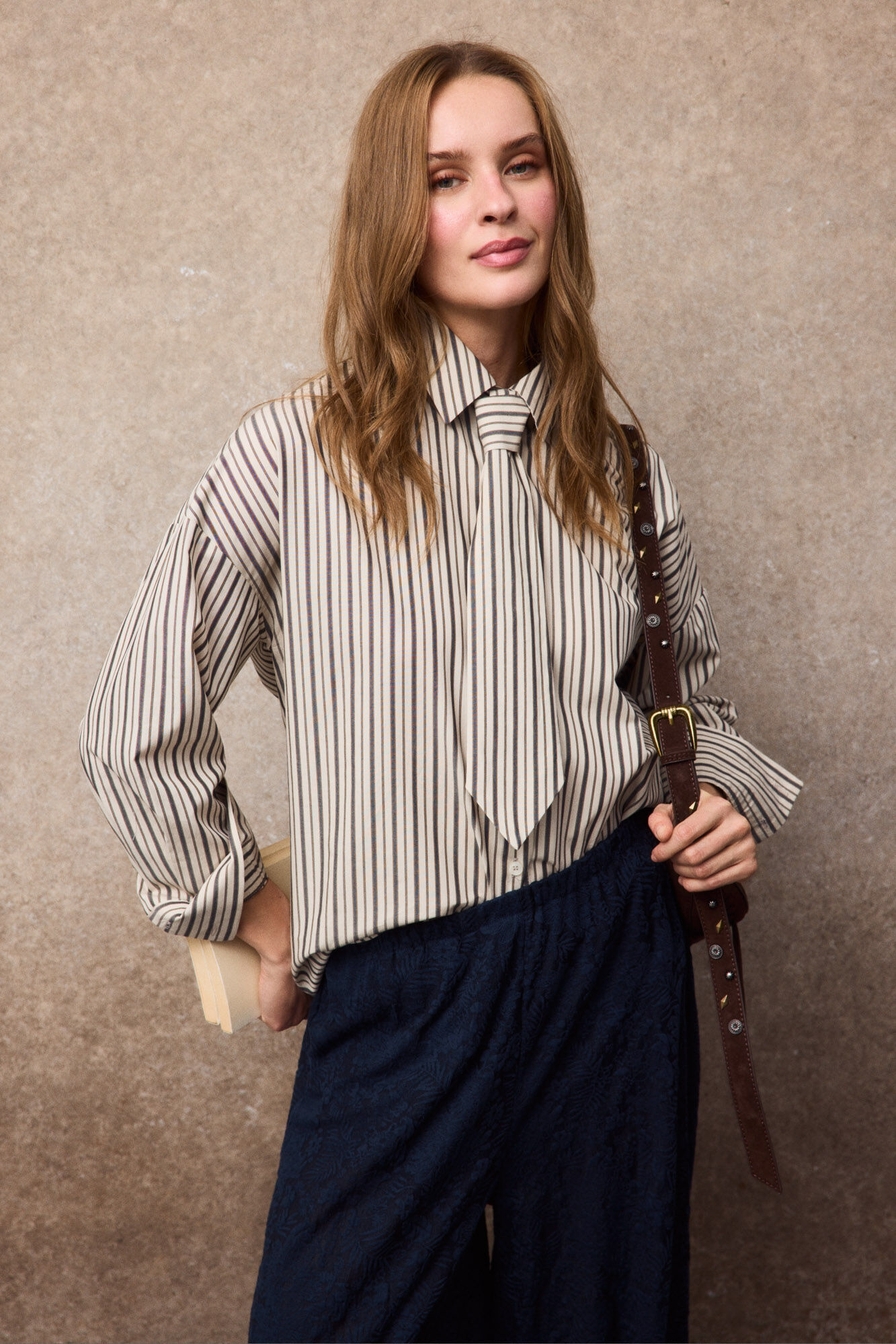 Slowlove Camisa rayas corbata Estampado blanco