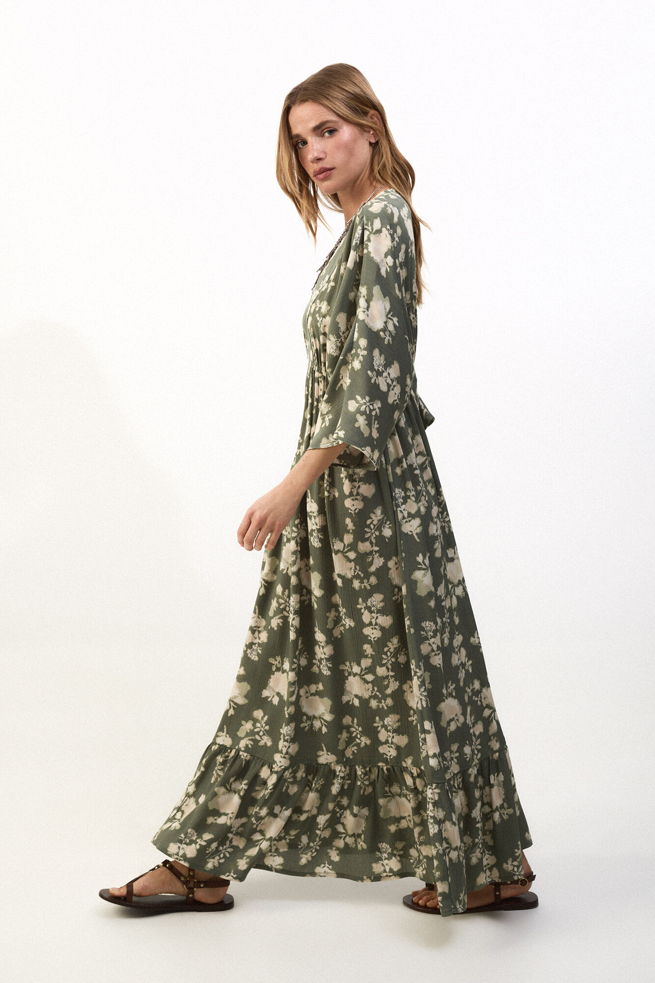 Slowlove Vestido estampado combinado Kaki