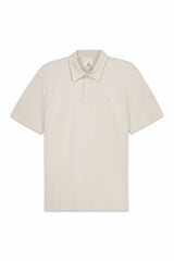 OOTO Cotton linen embroidered plane polo shirt Beige