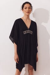 Cortefiel Short wide embroidered kaftan Black