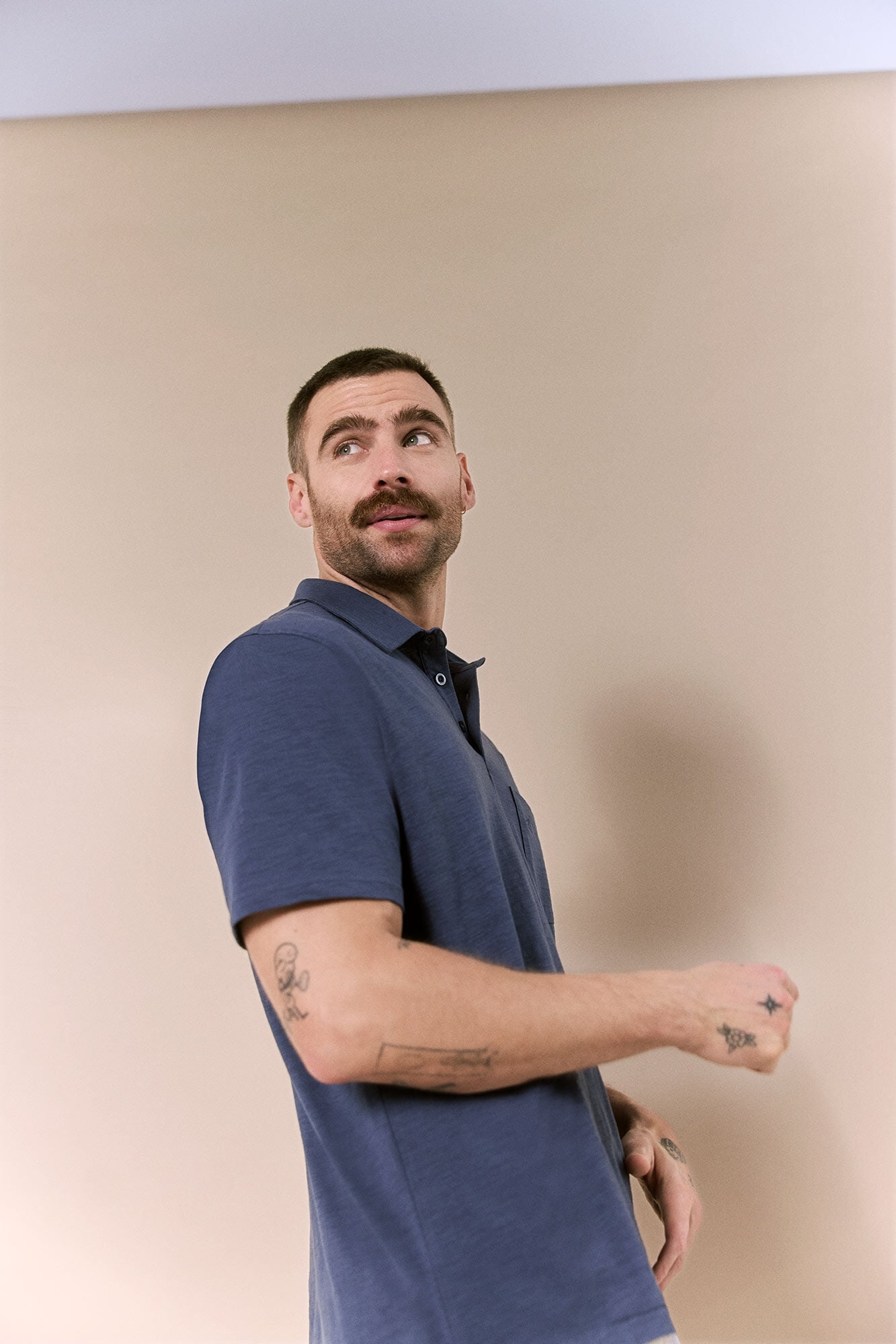 OOTO Embroidered washed polo shirt Blue