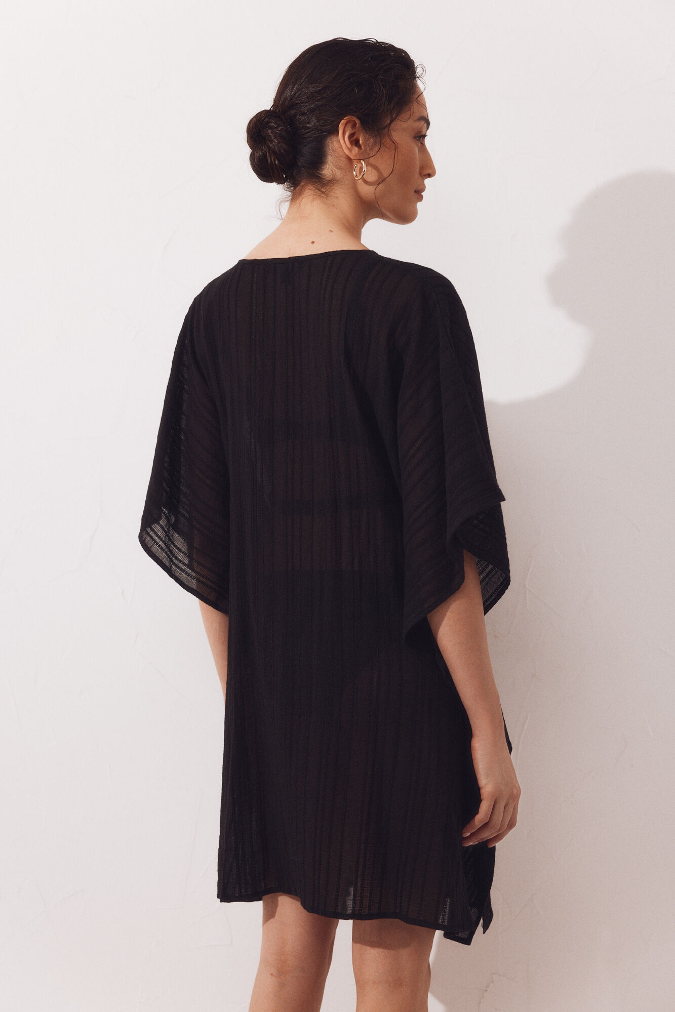 Cortefiel Short wide embroidered kaftan Black