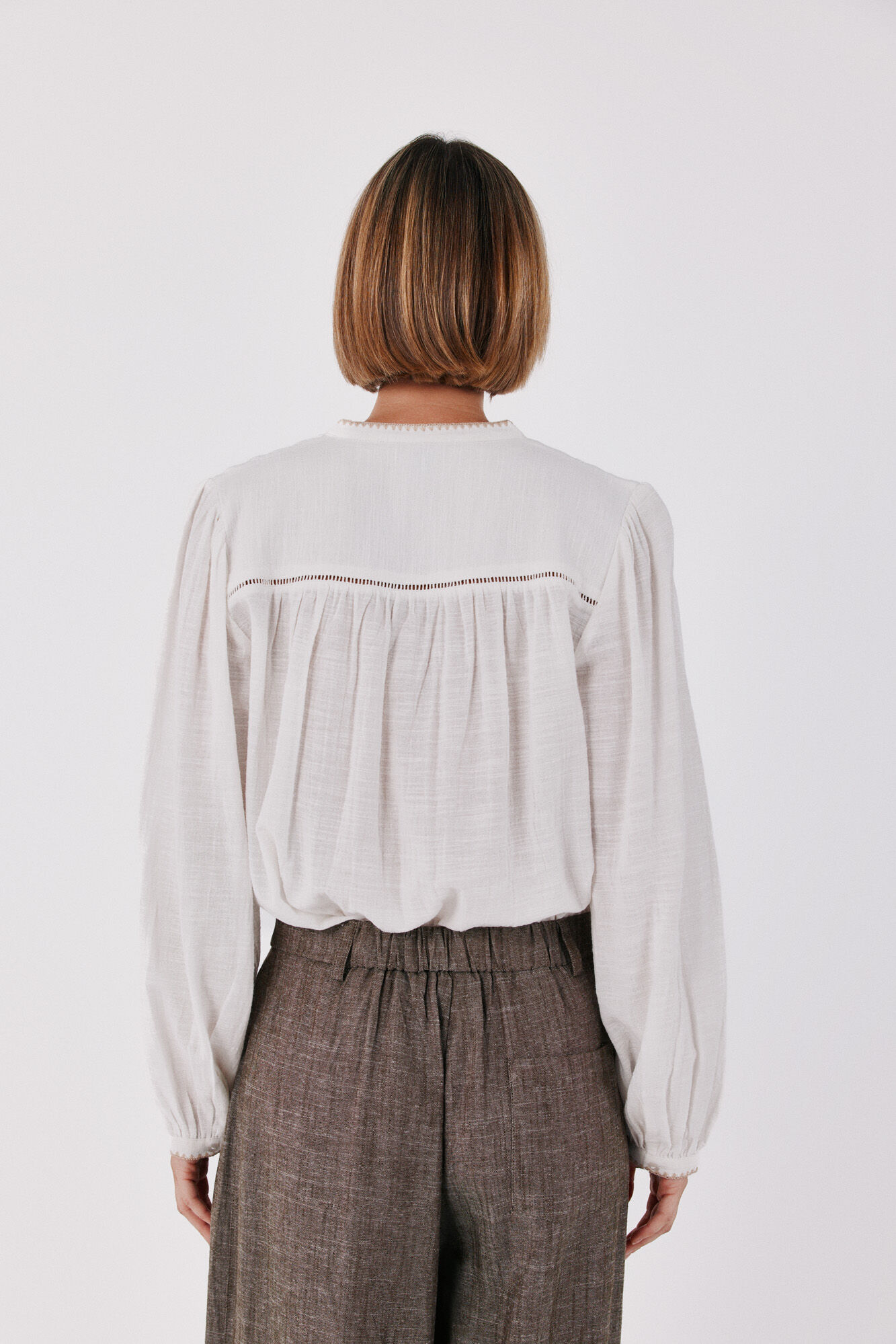 Cortefiel Embroidered contrast blouse Ivory