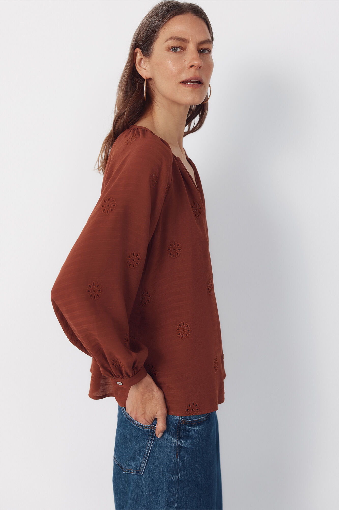 Cortefiel Embroidered blouse Red
