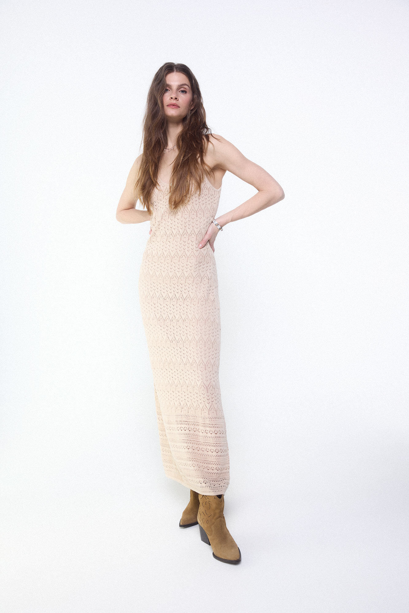 Slowlove Openwork knit dress Nude