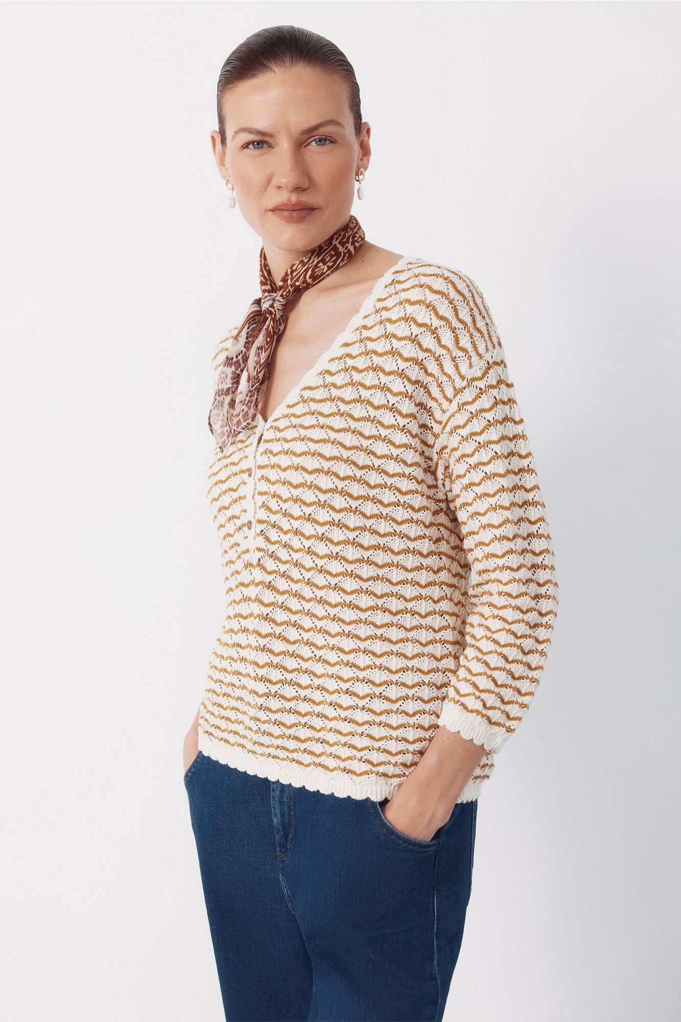 Cortefiel Openwork button jumper