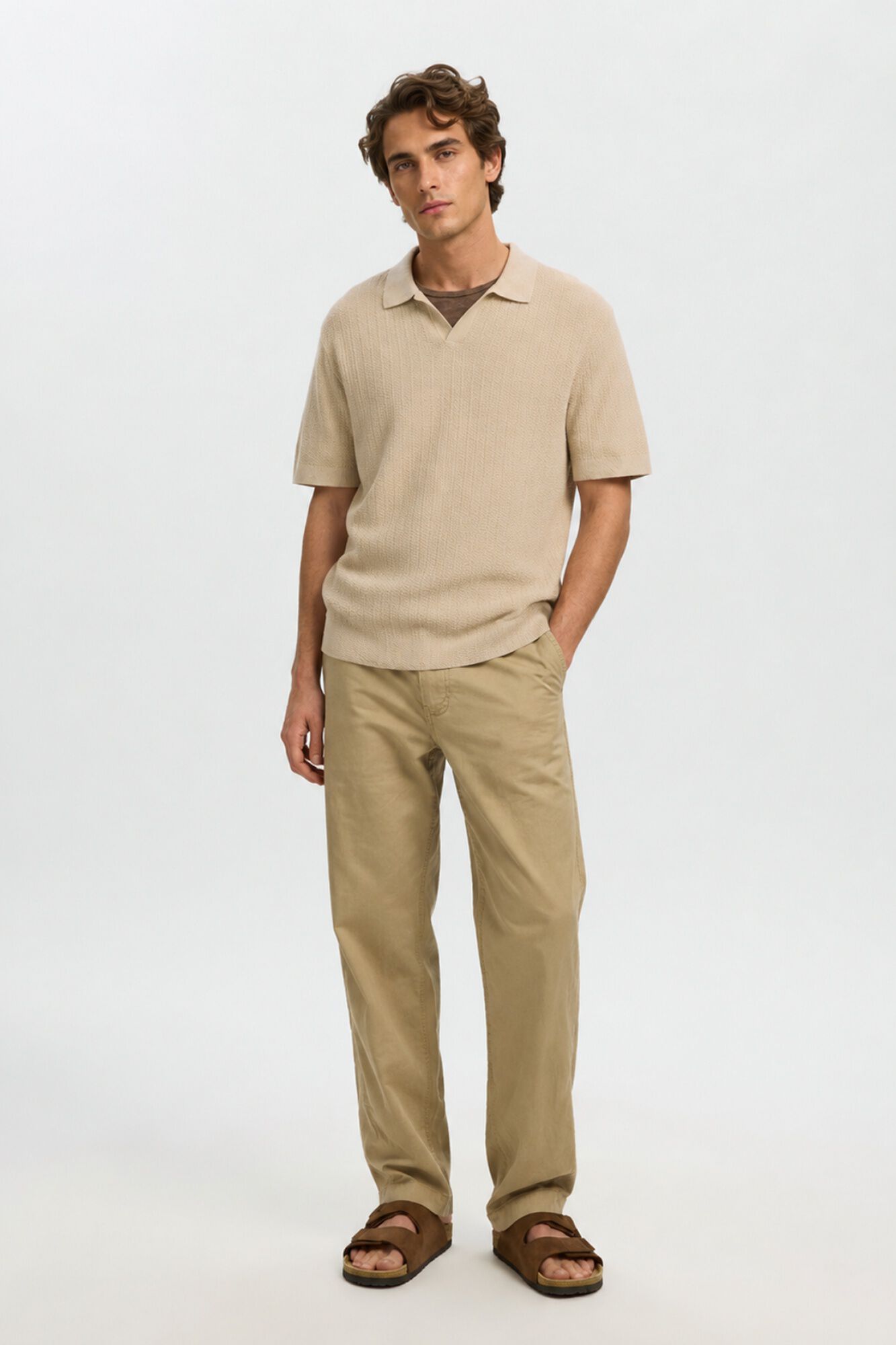 Selected Polo de malha com gola aberta