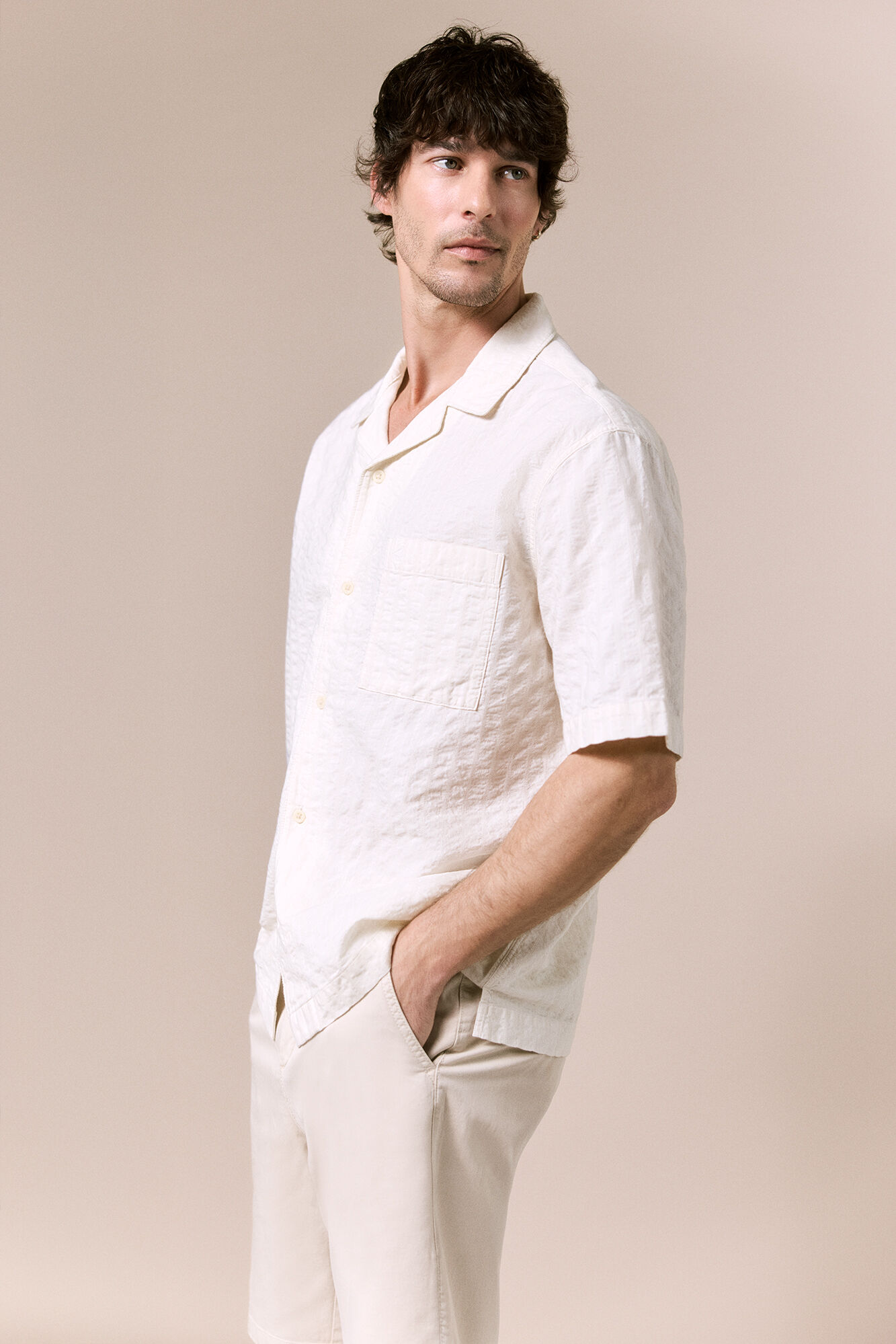 OOTO Plain short sleeve shirt Ivory