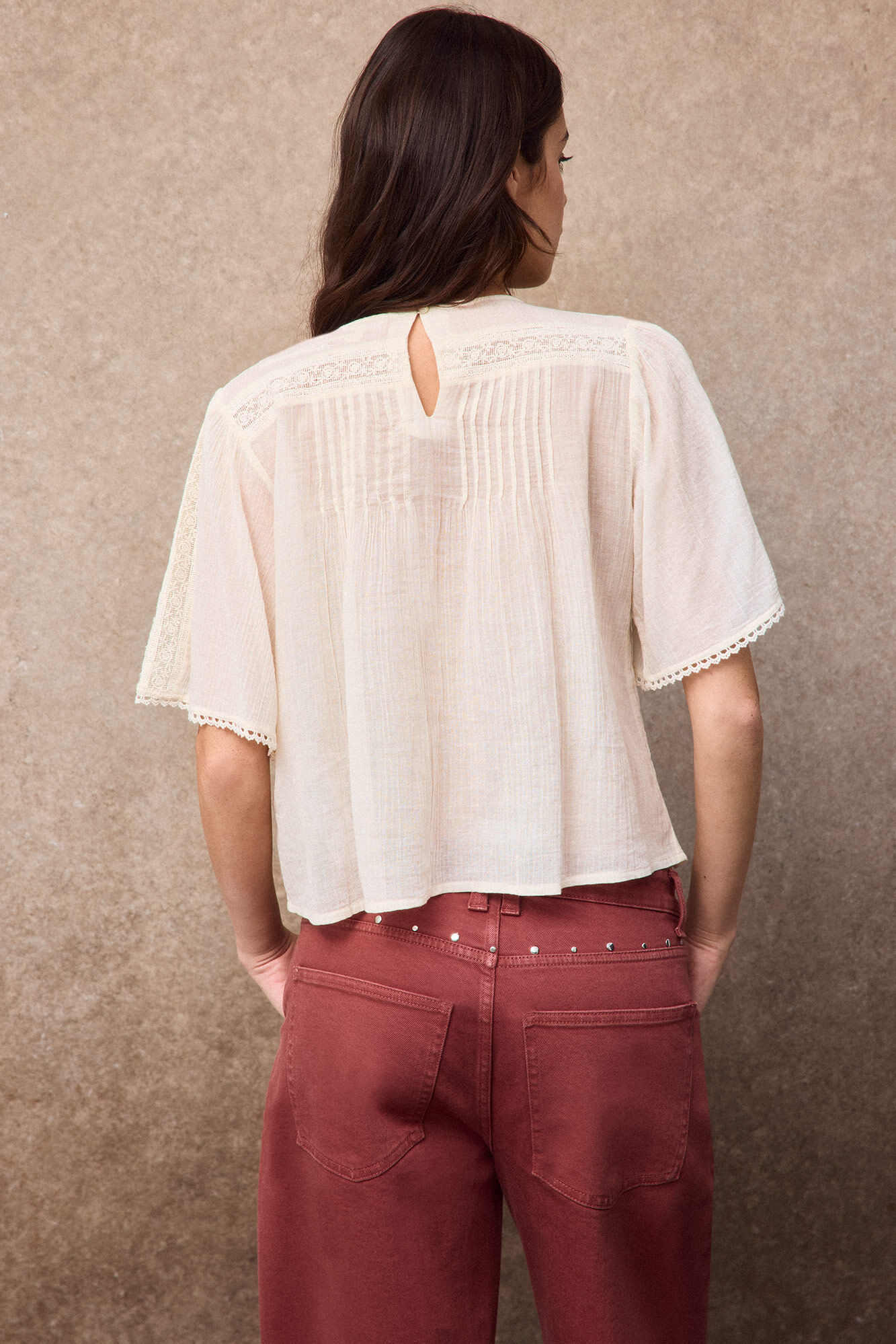 Slowlove Blusa detalles encaje Marfil