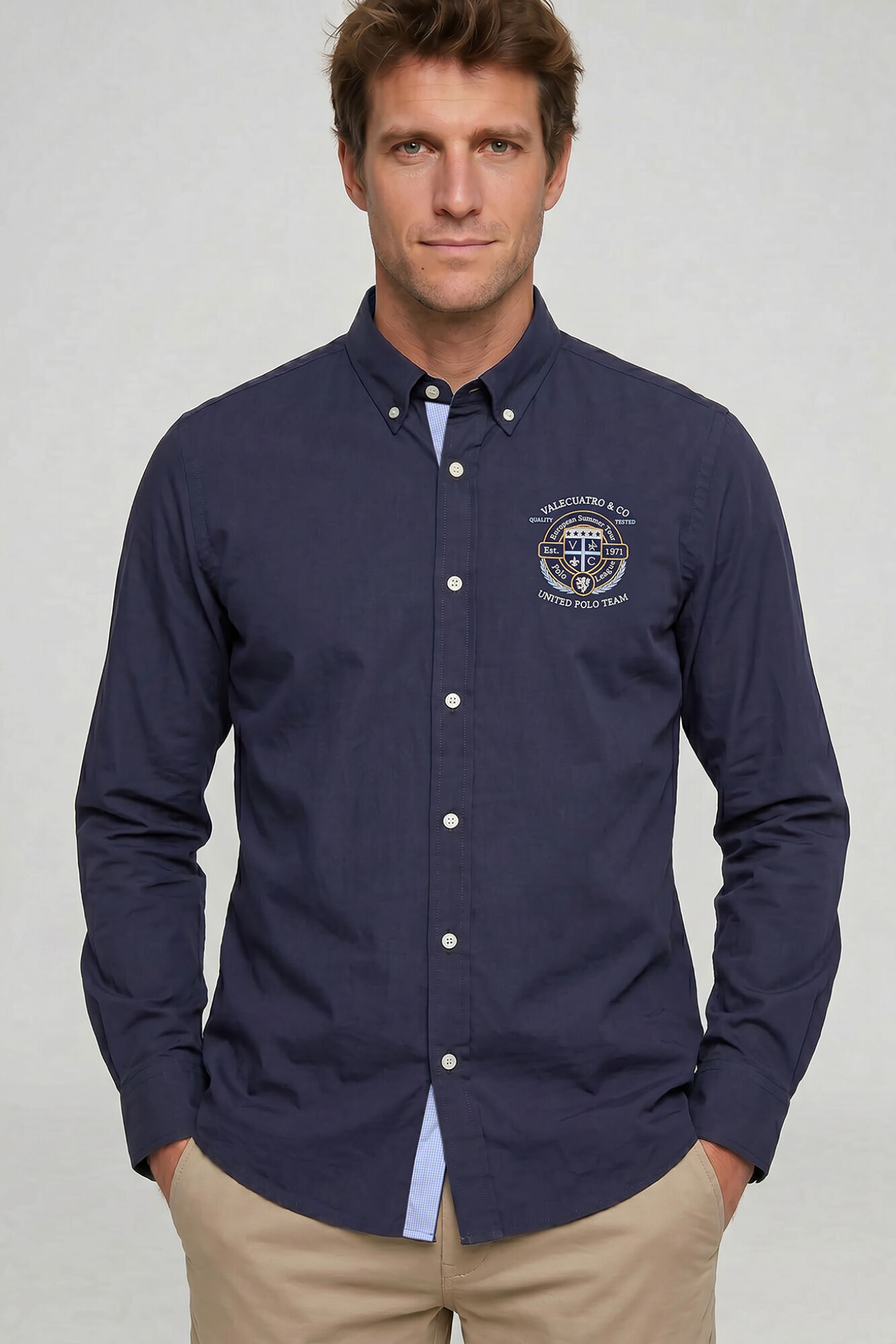 Valecuatro Camisa semibordada United Polo Azul