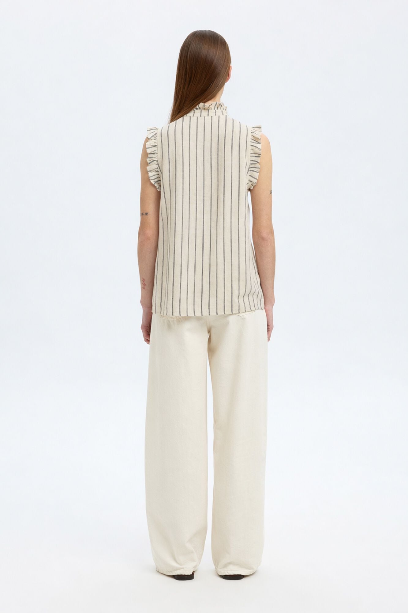 Selected Sleeveless ruffle blouse Beige