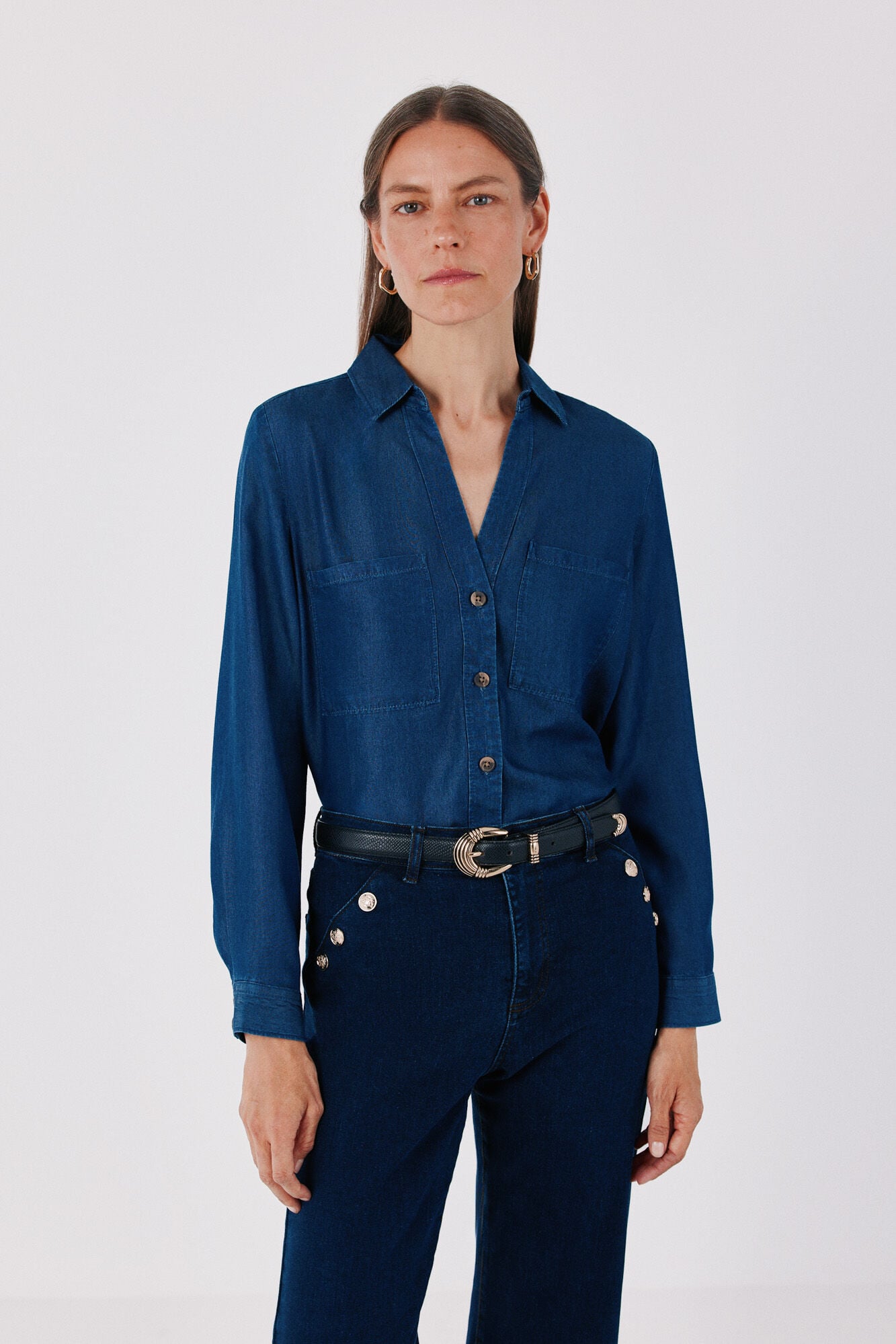 Cortefiel Camisa de ganga Tencel