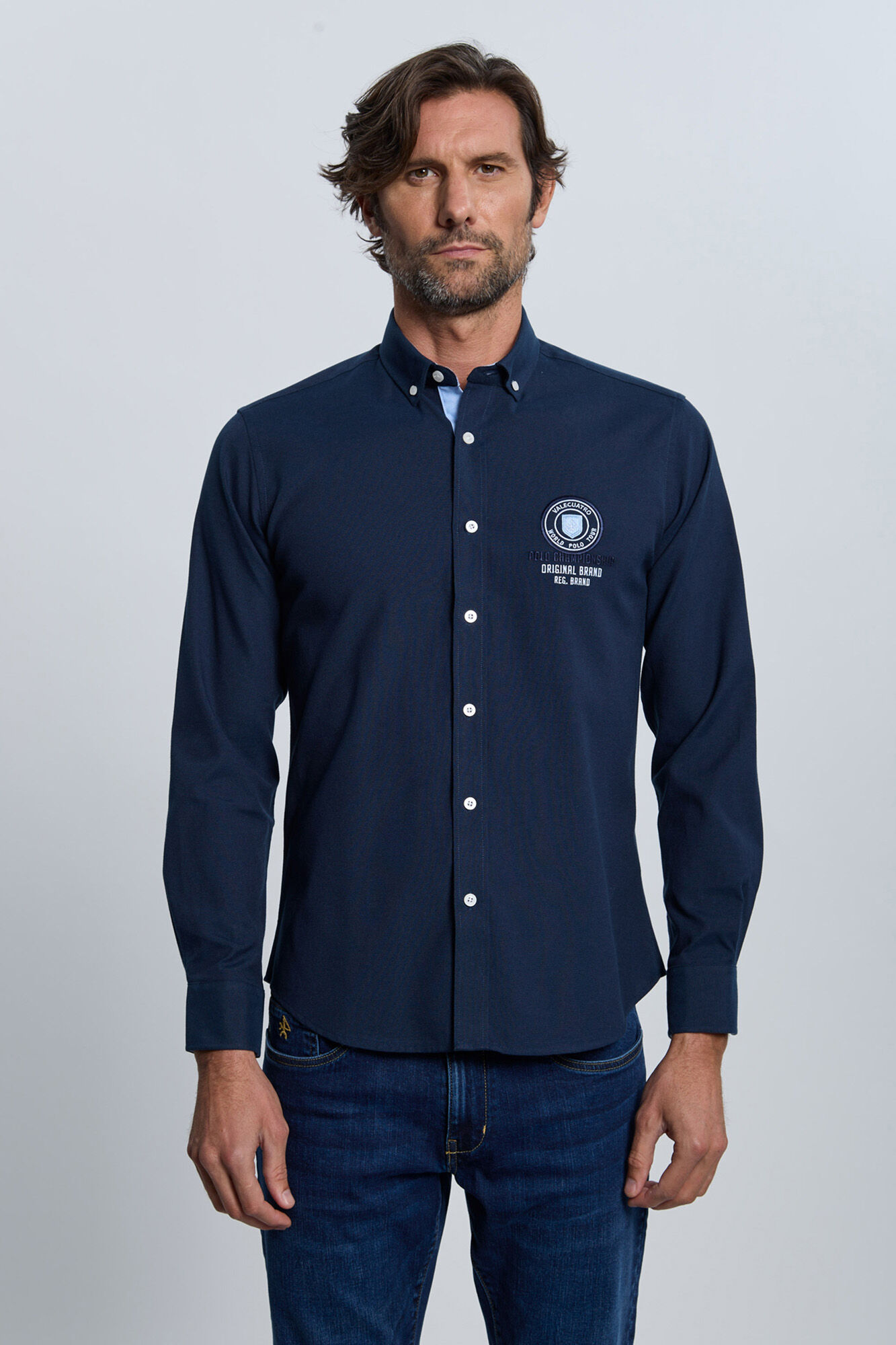 Valecuatro Camisa bordada azul marinho Azul