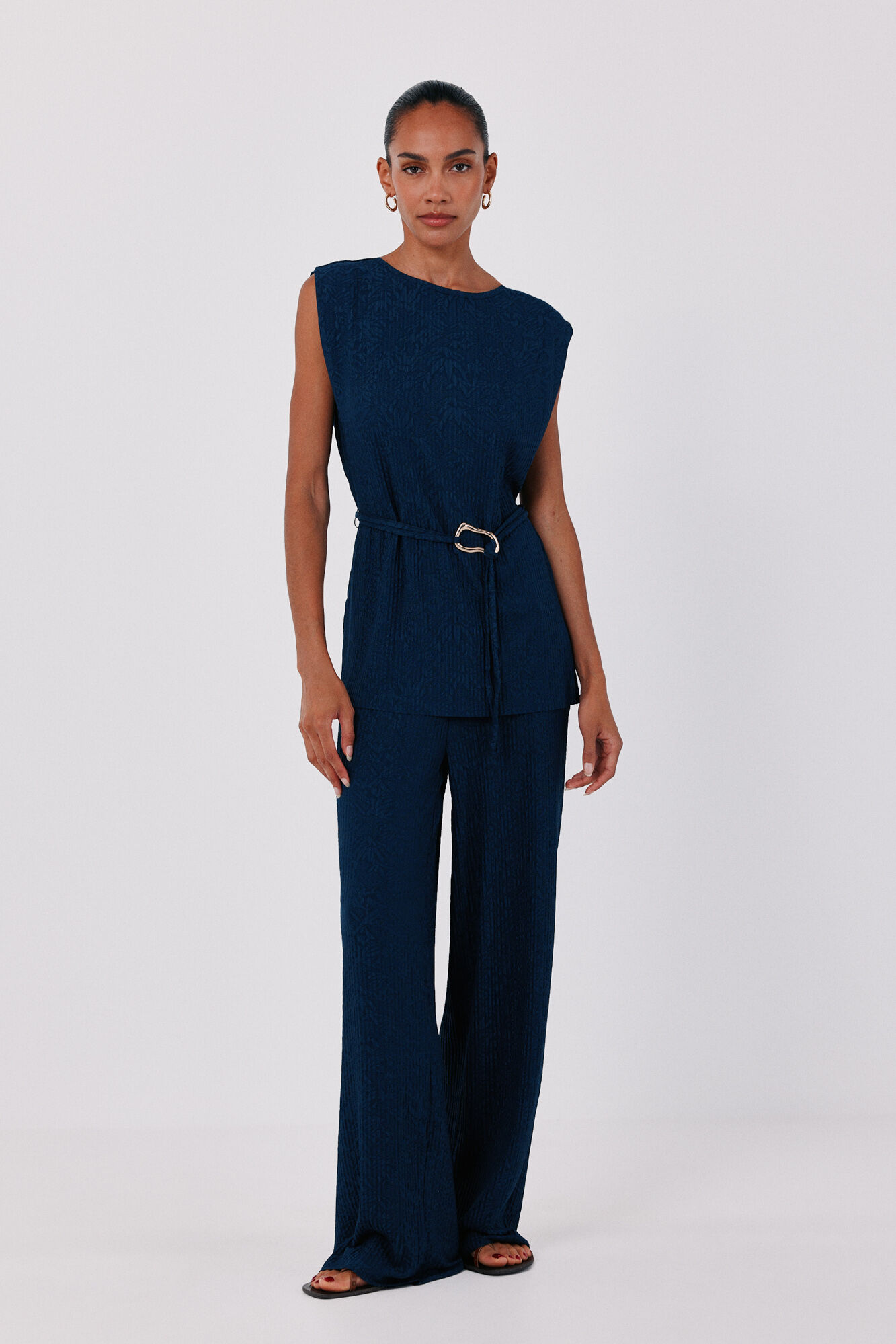Cortefiel Top jacquard com fivela Azul