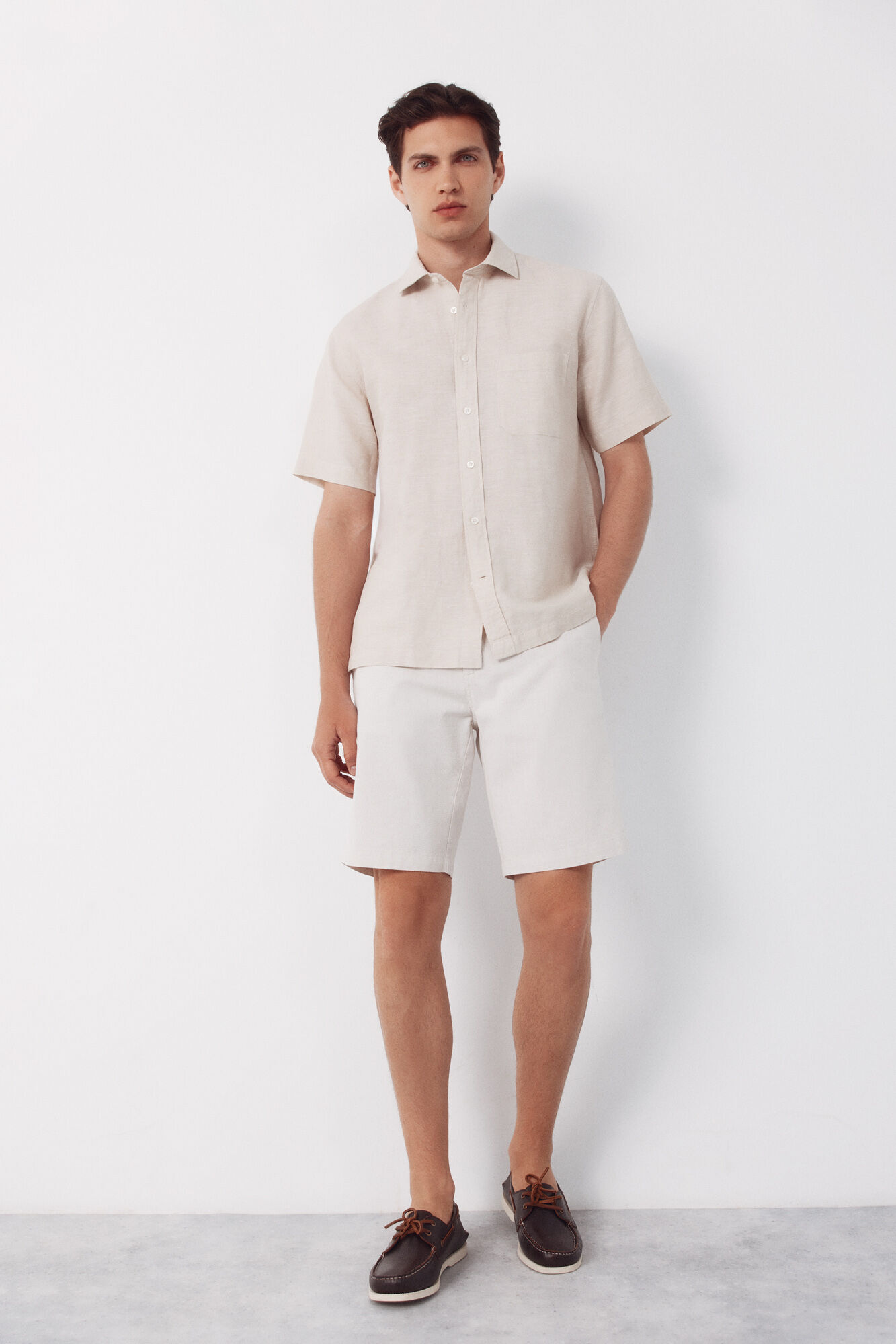 Cortefiel Plain cotton linen short sleeve shirt
