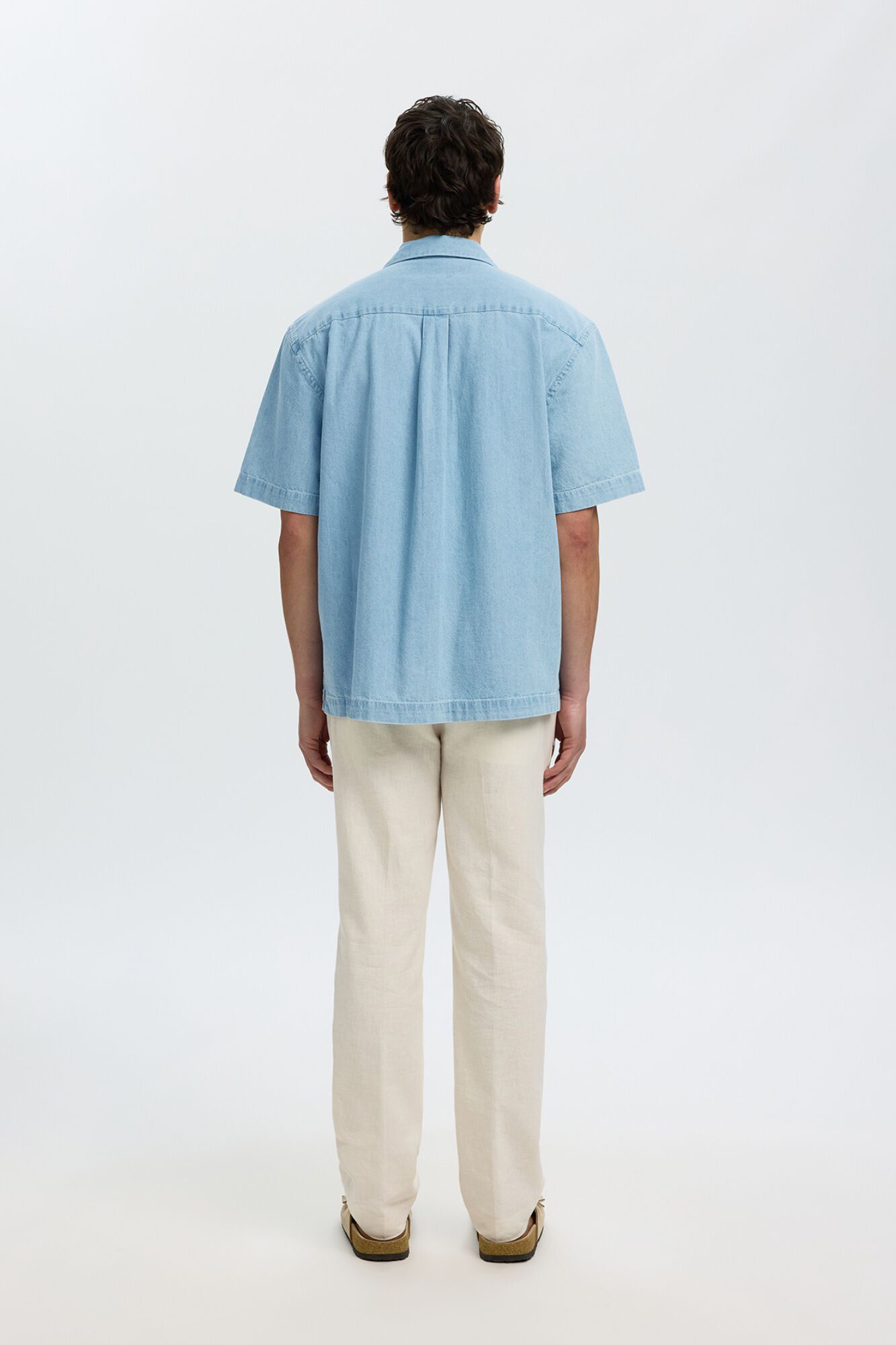 Selected Camisa jeans de manga curta Azul