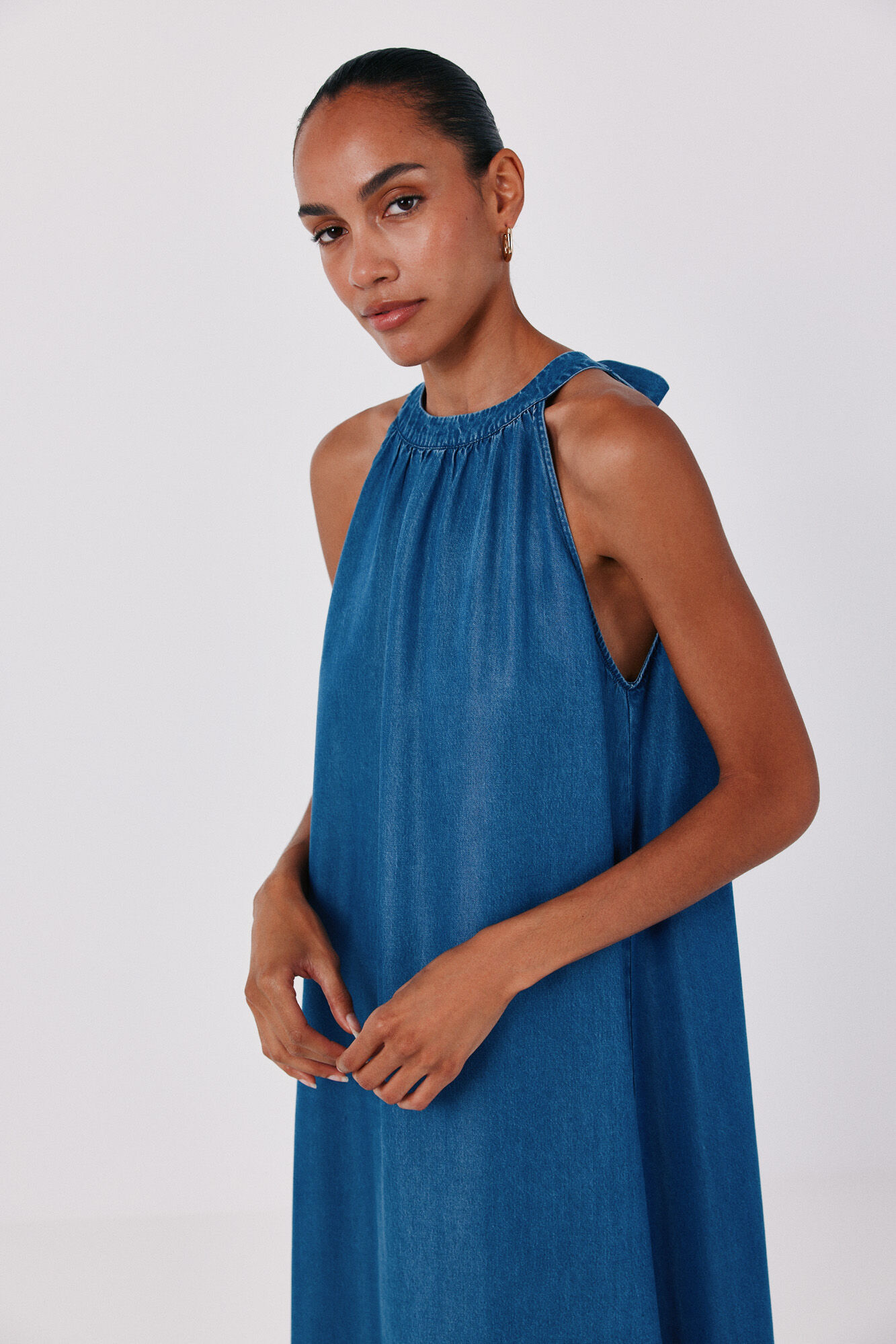 Cortefiel Halterneck denim dress Blue