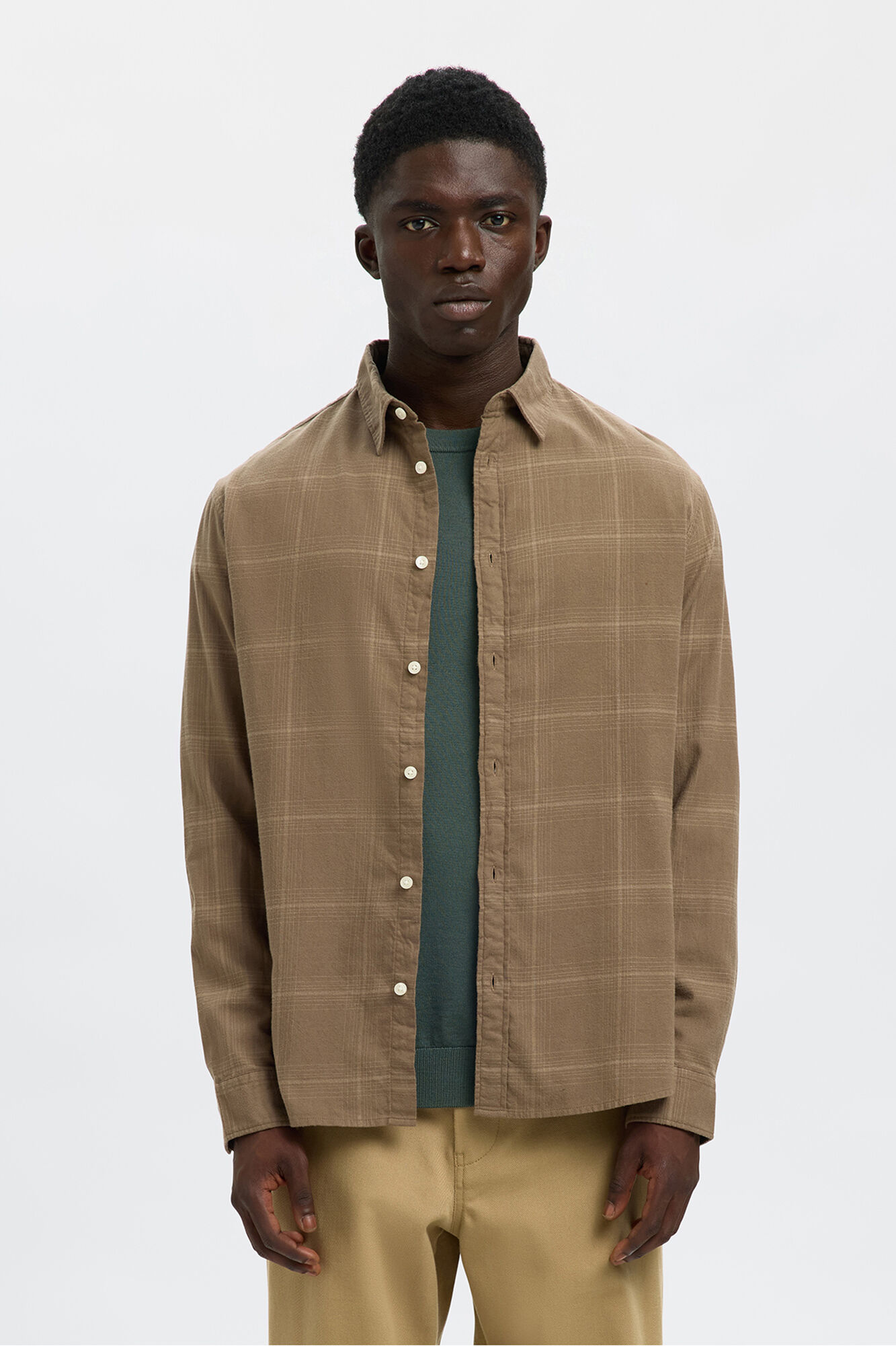 Selected Camisa de manga comprida com corte slim Castanho