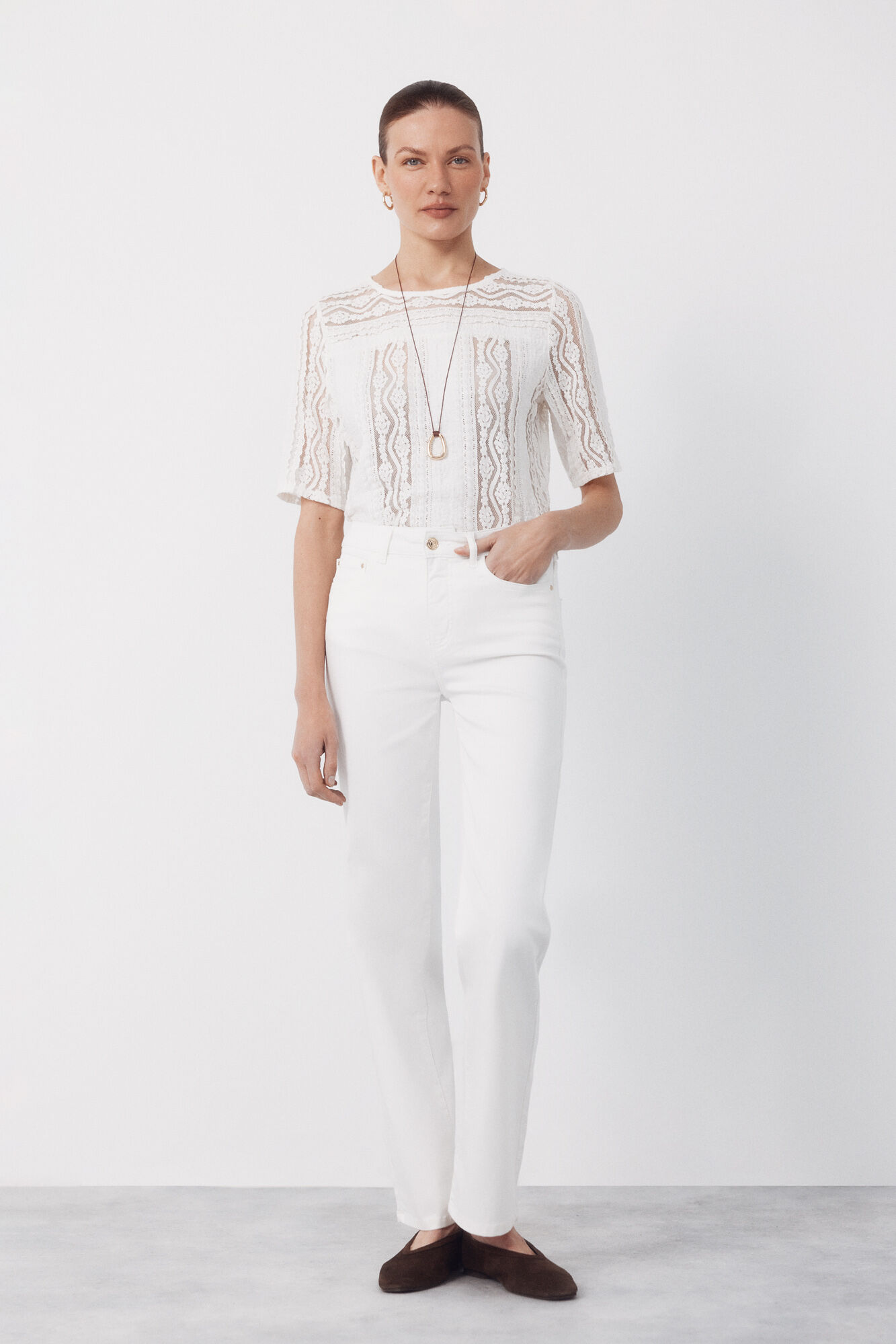 Cortefiel Top encaje Blanco