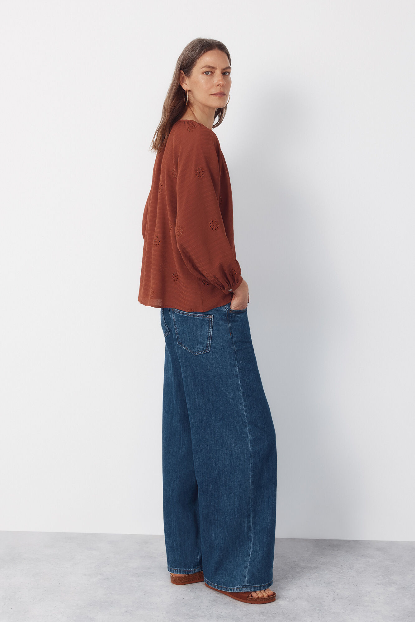 Cortefiel Embroidered blouse Red