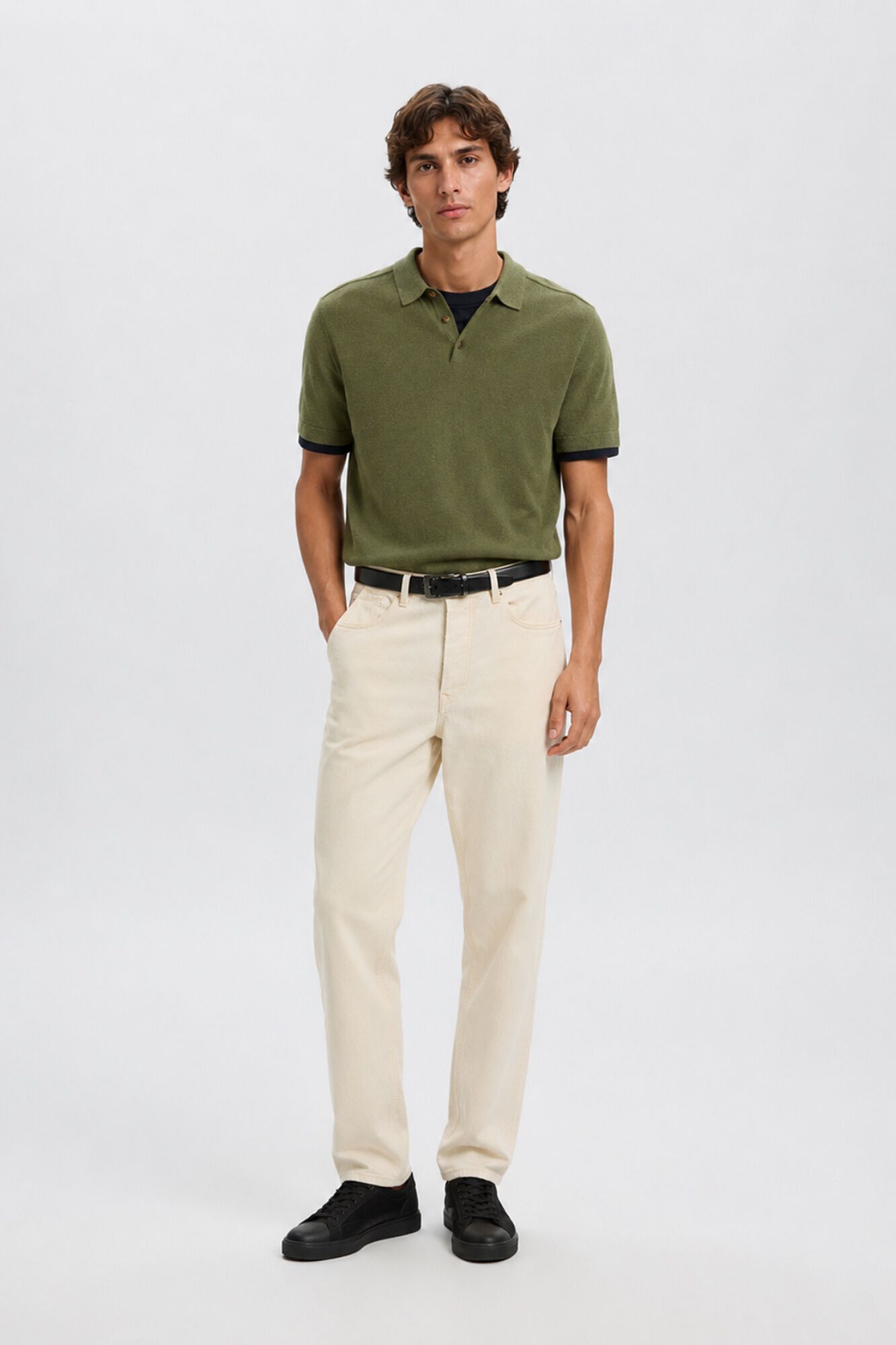 Selected Short sleeve jersey-knit polo shirt