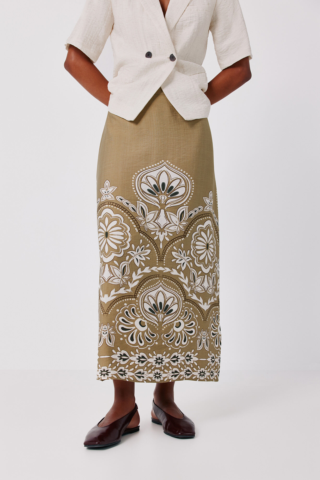 Cortefiel Printed straight skirt