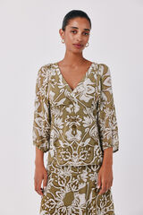 Cortefiel Printed fluid blouse Printed green
