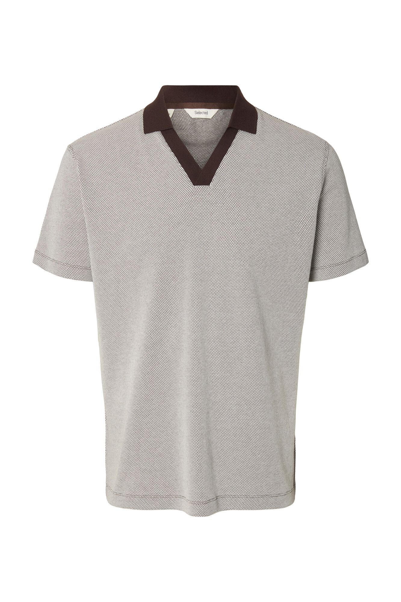 Selected Short sleeve polo shirt with open neck Dark brown