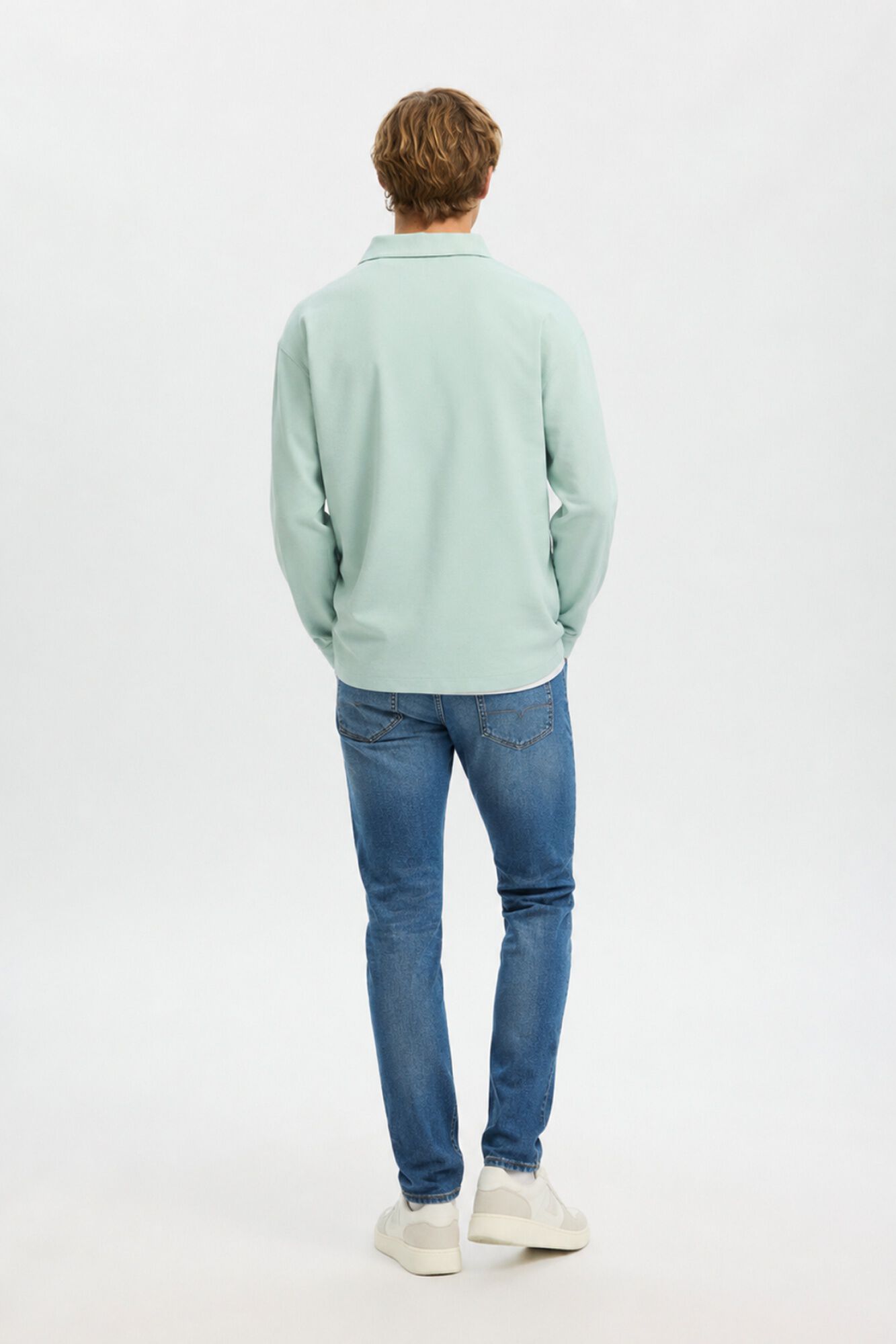Selected Long sleeve relaxed fit polo shirt Kaki