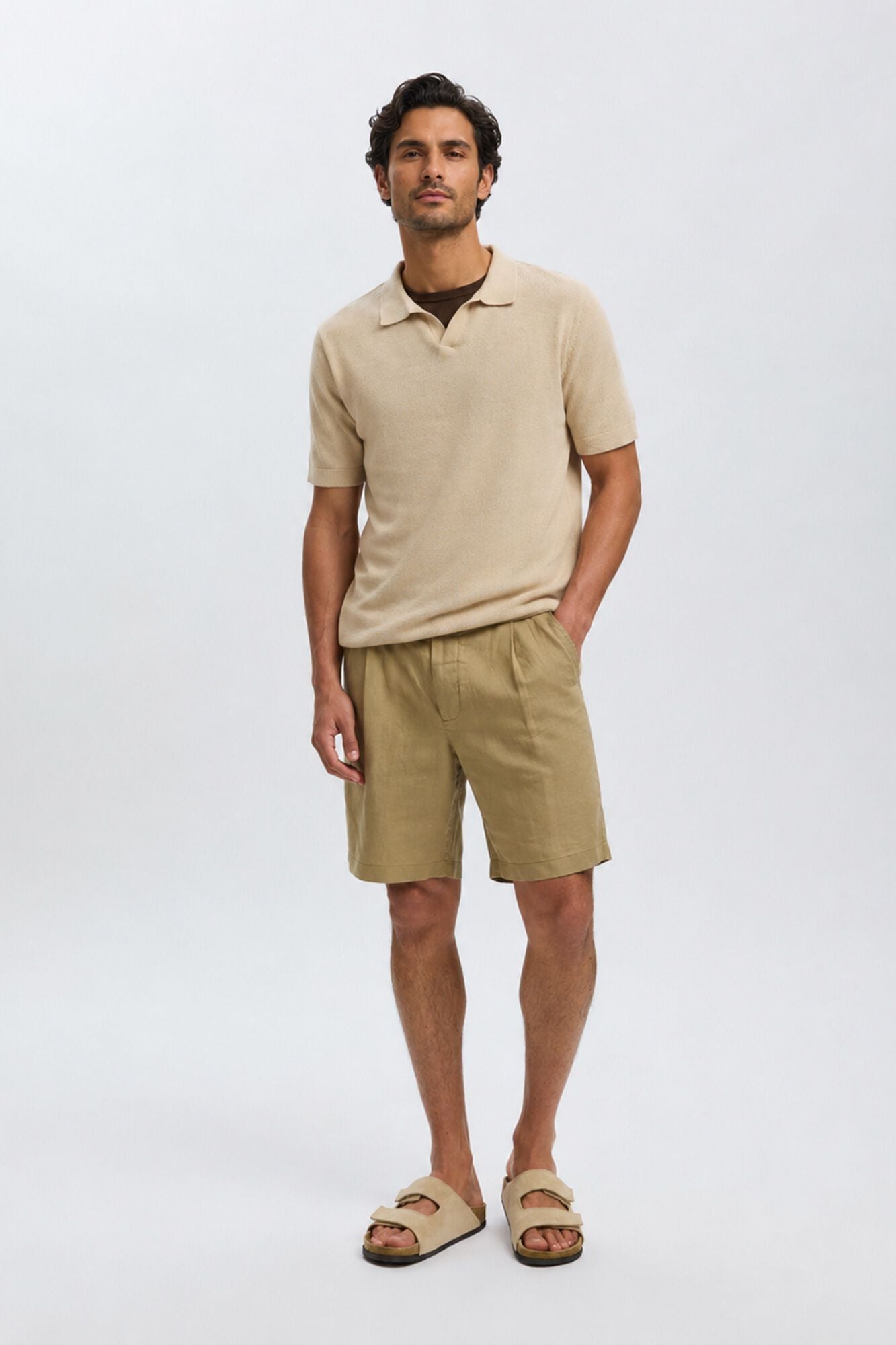 Selected Polo de punto con cuello abierto