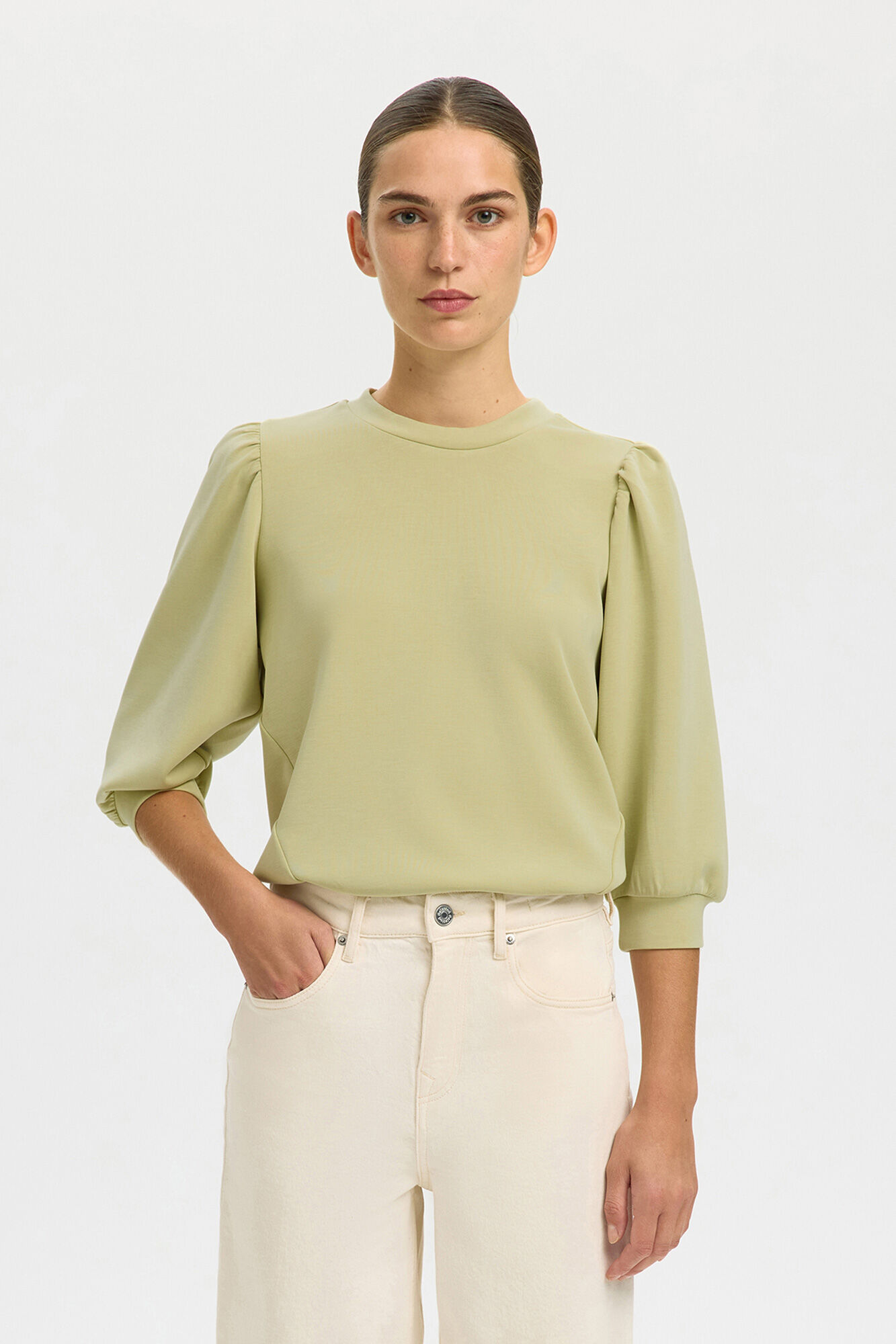 Selected Puffed sleeve top Green