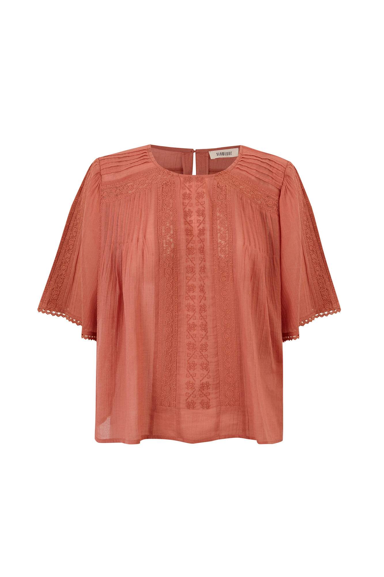 Slowlove Blusa detalles encaje Coral