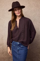 Slowlove Blusa frunce abullonada Marr&oacute;n oscuro