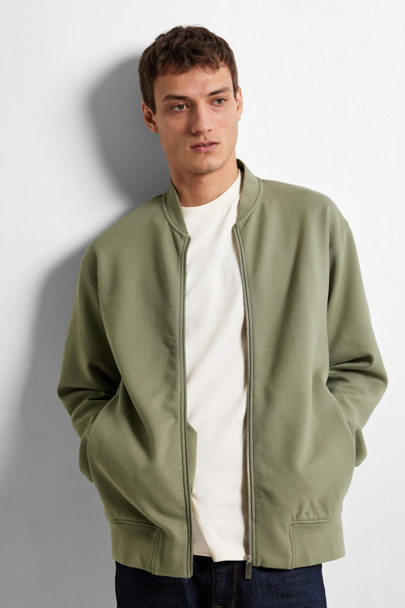 Selected Bomber style sweatshirt made with organic cotton Green