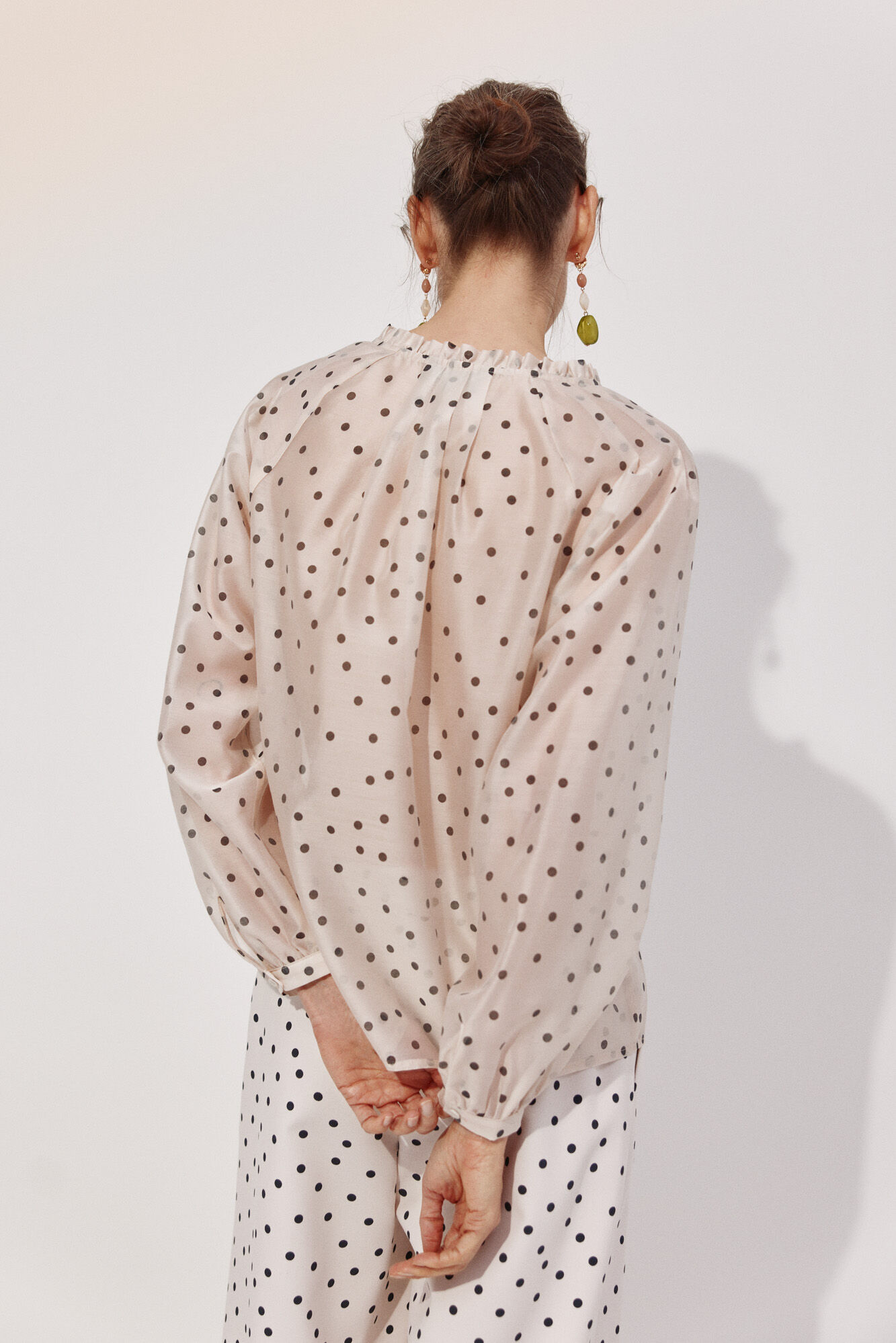Cortefiel Polka-dots ruffle blouse Beige