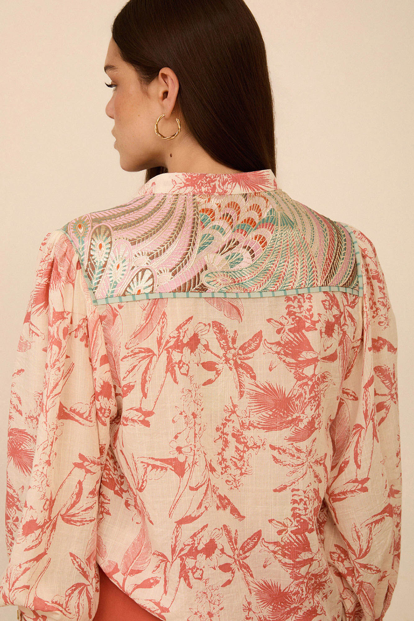 Meisie Printed mixed-material blouse Printed white