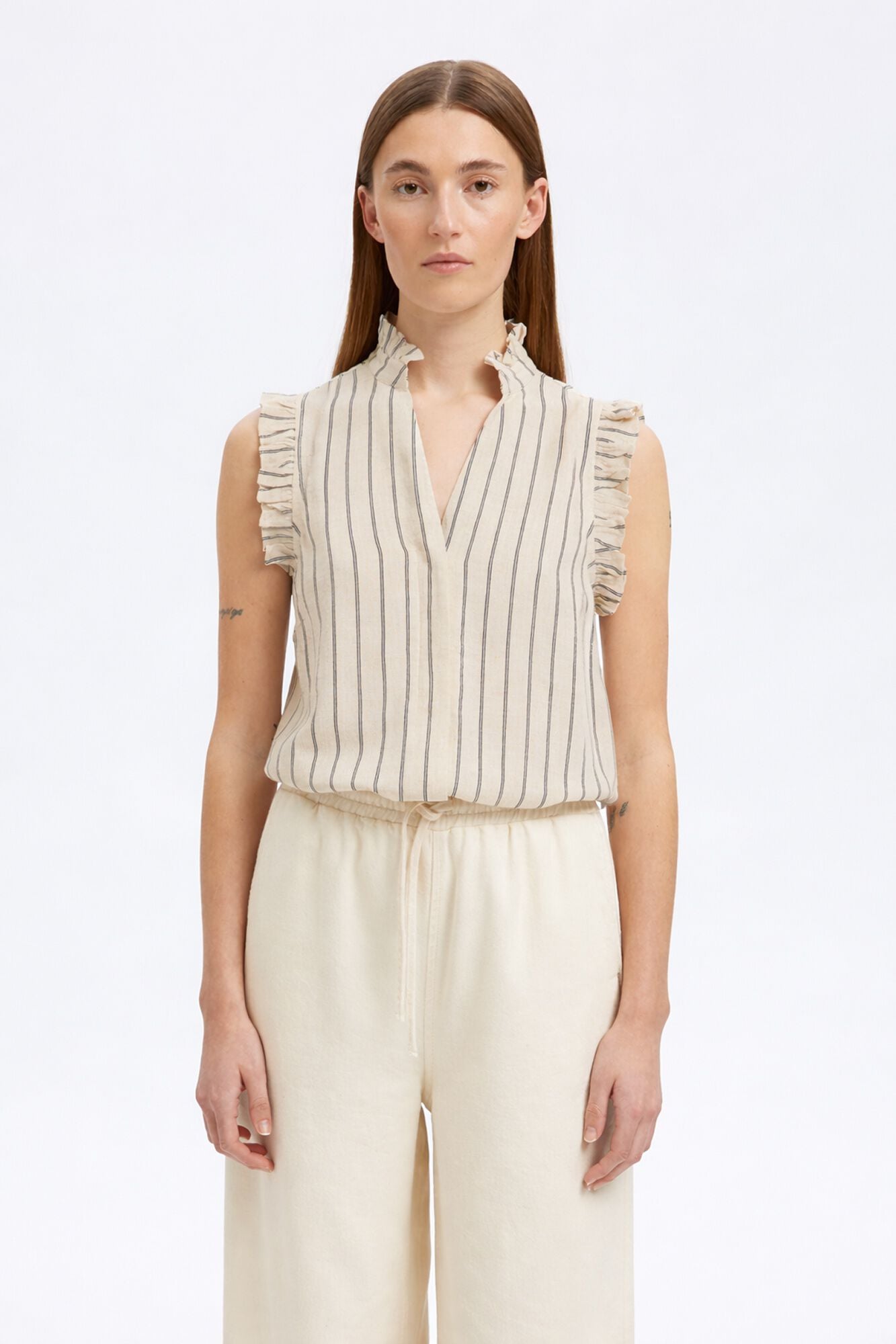 Selected Sleeveless ruffle blouse Beige