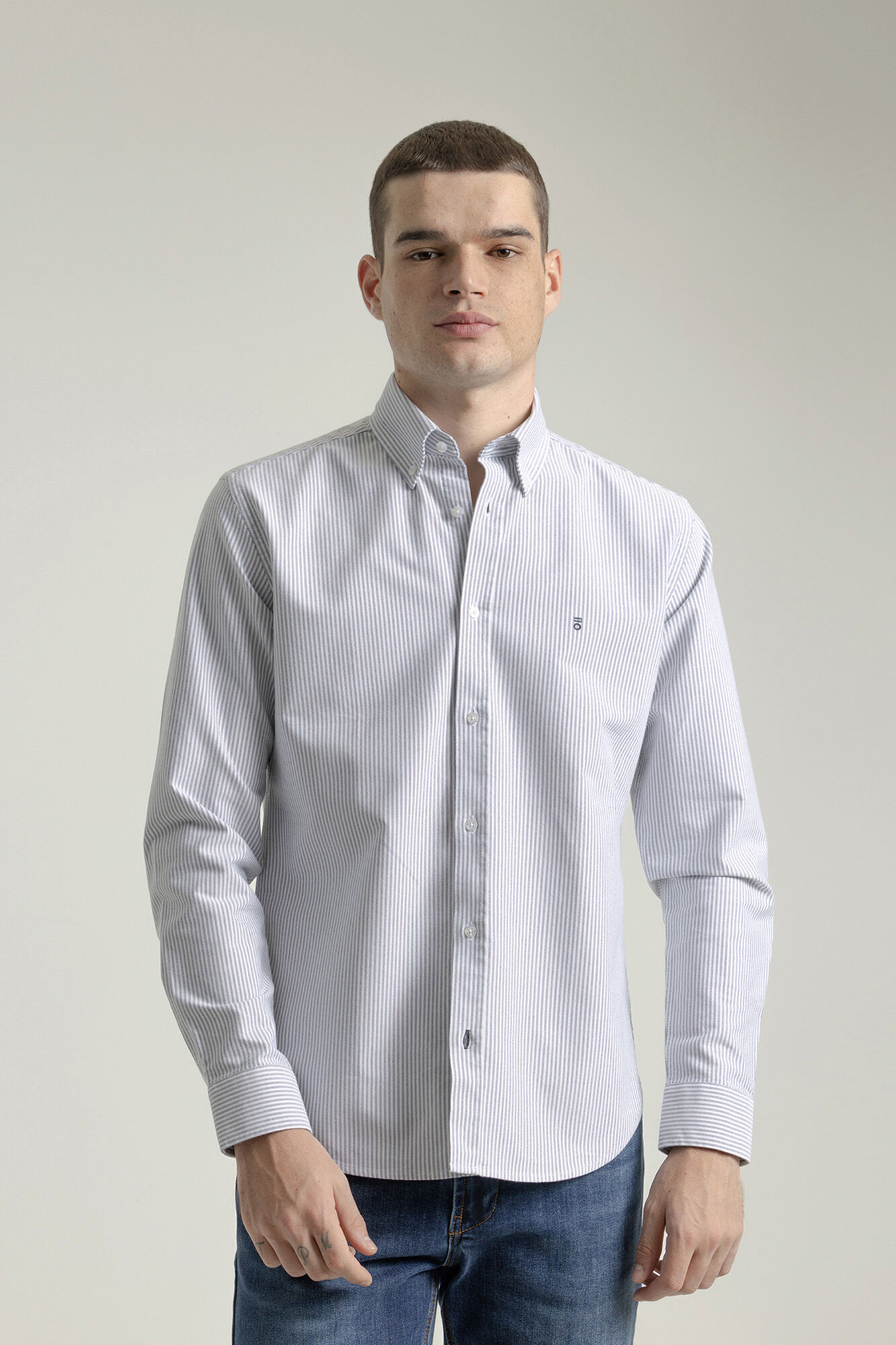 PuroEGO Camisa oxford riscas de algod&atilde;o slim Azul