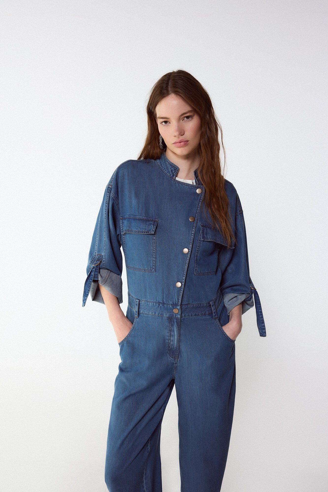 Slowlove Macac&atilde;o jeans cargo