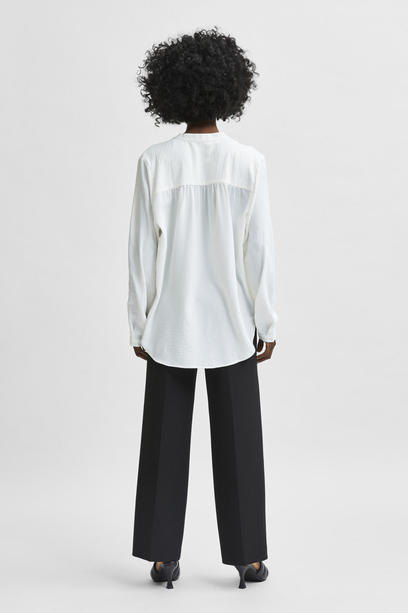 Selected Flowing V-neck blouse made with recycled materials. White